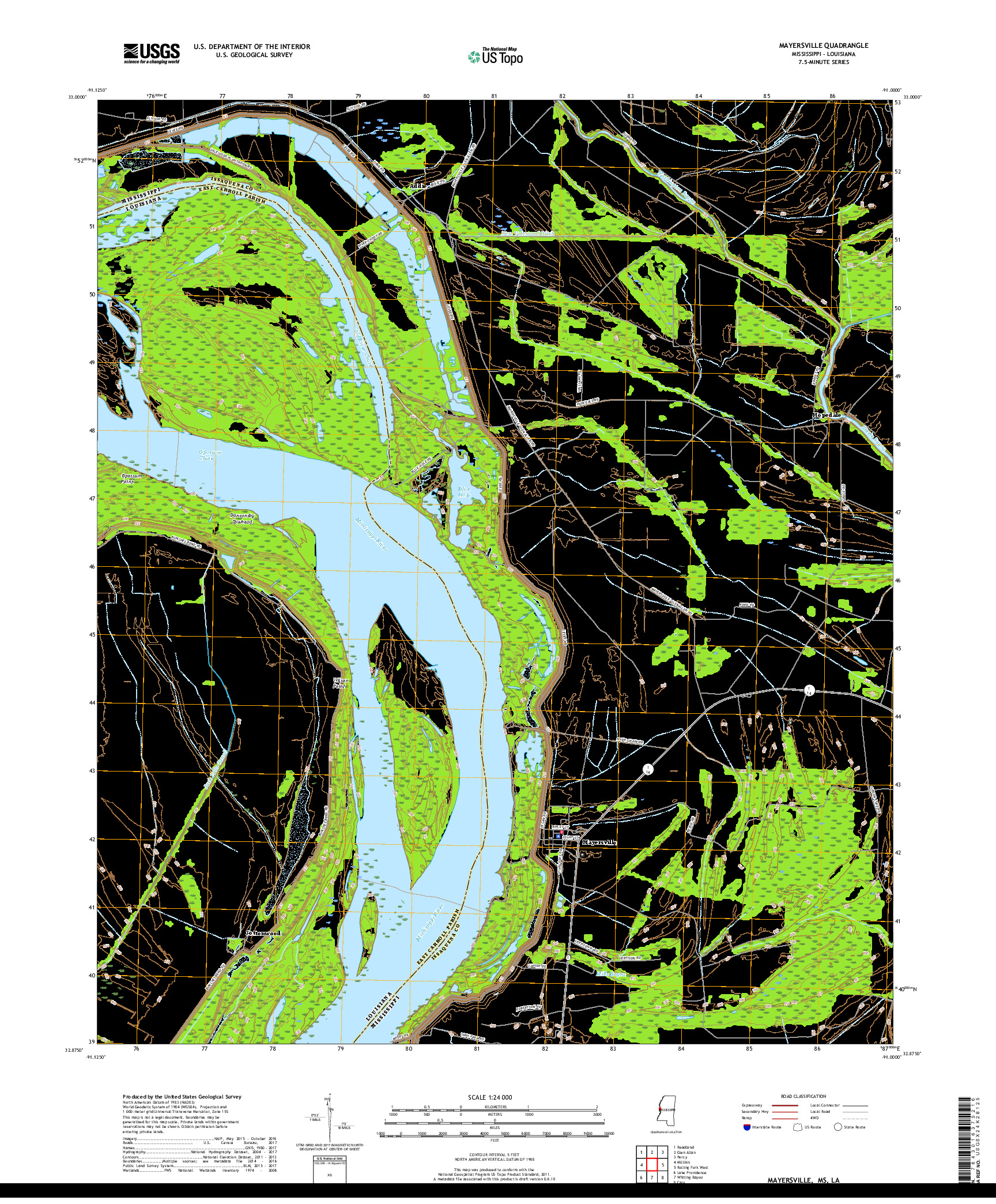 USGS US TOPO 7.5-MINUTE MAP FOR MAYERSVILLE, MS,LA 2018