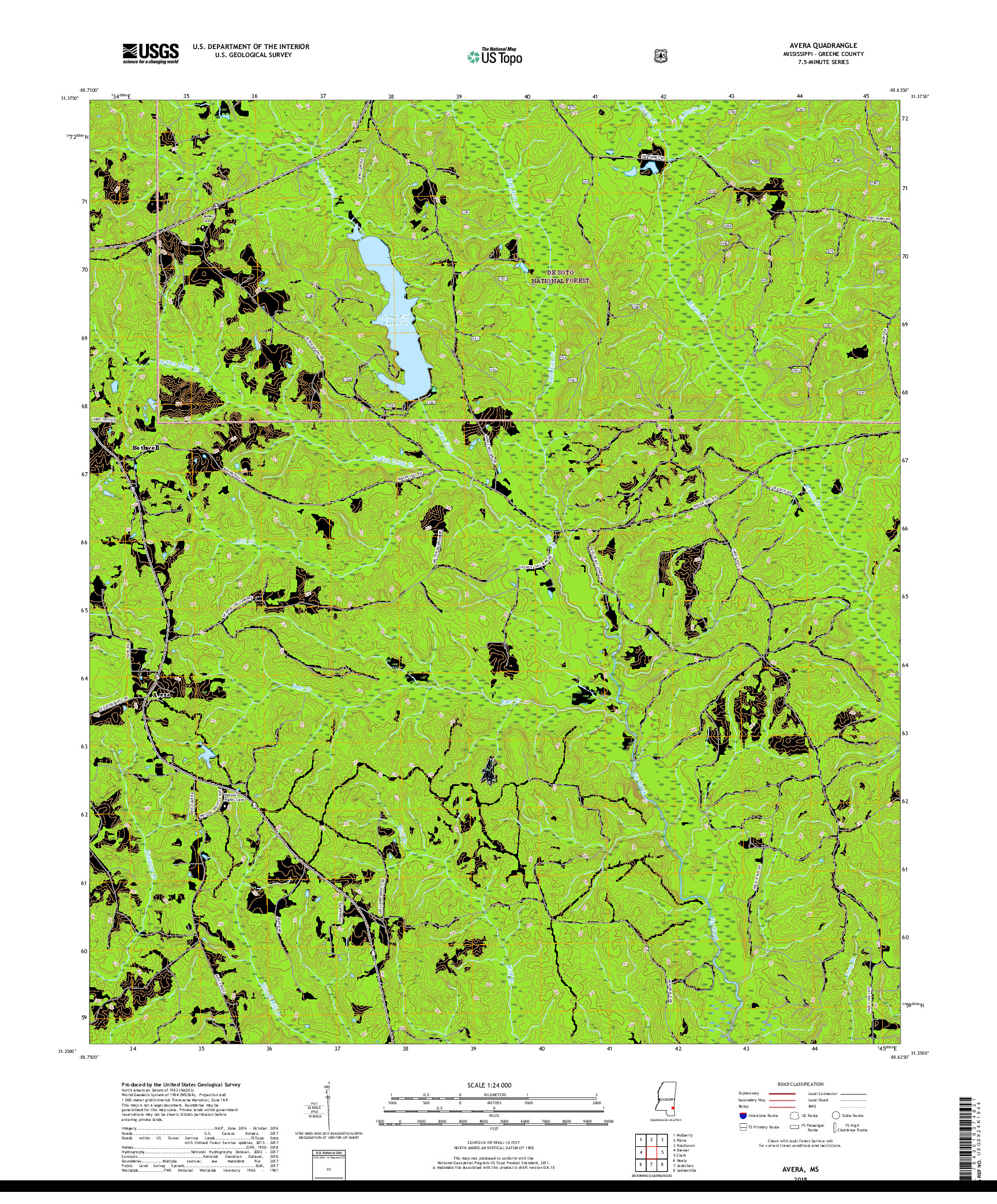 USGS US TOPO 7.5-MINUTE MAP FOR AVERA, MS 2018