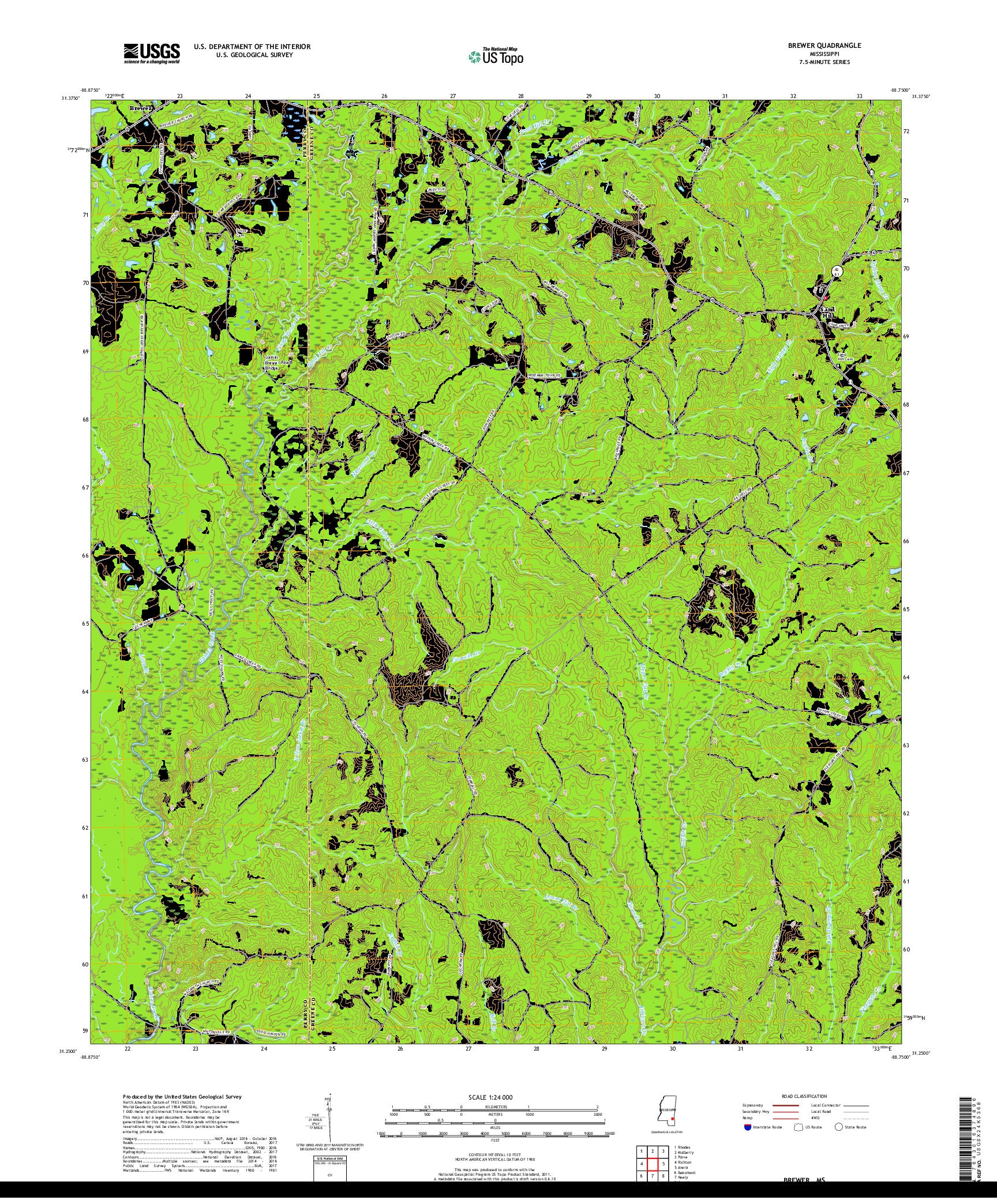 USGS US TOPO 7.5-MINUTE MAP FOR BREWER, MS 2018