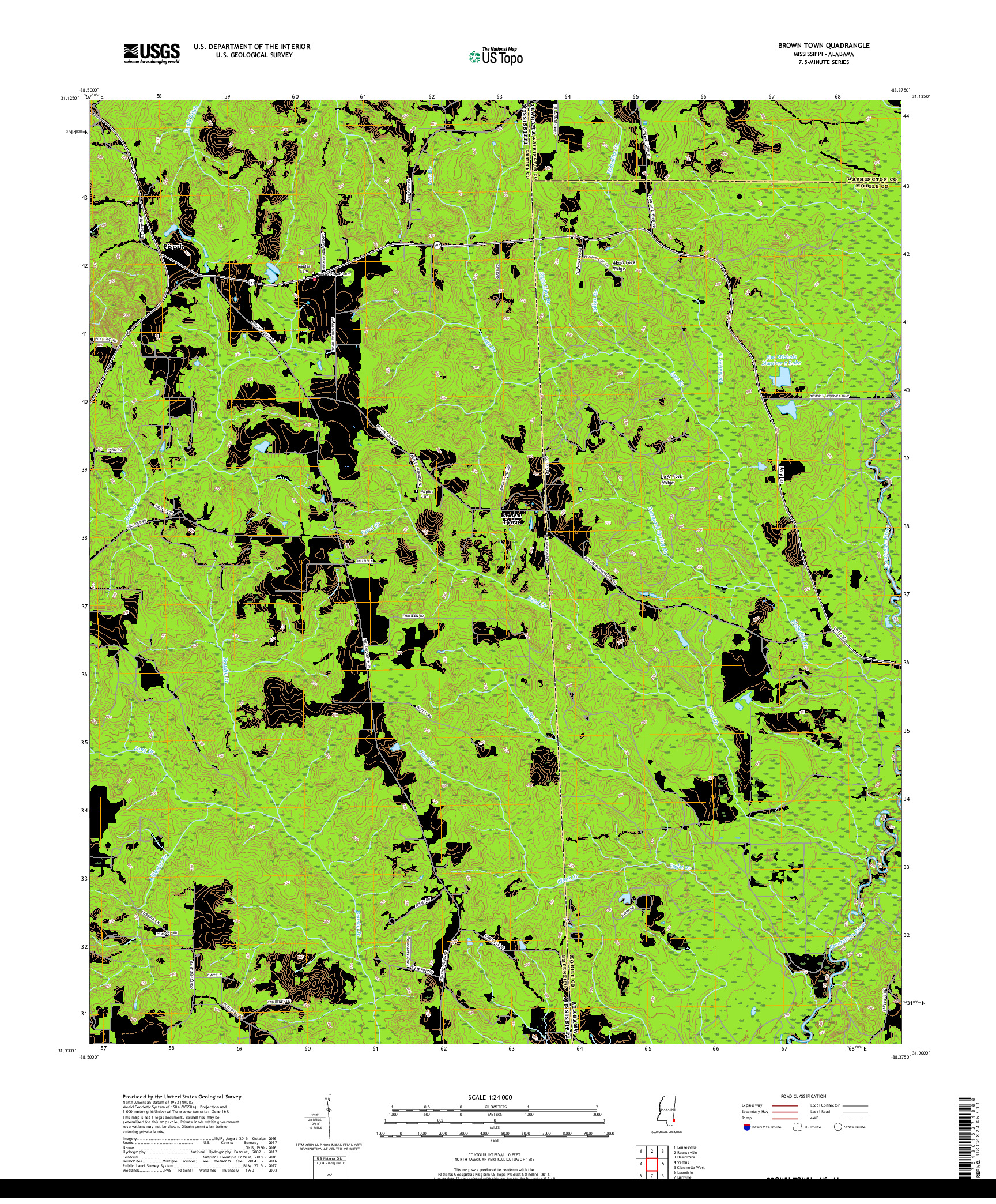 USGS US TOPO 7.5-MINUTE MAP FOR BROWN TOWN, MS,AL 2018