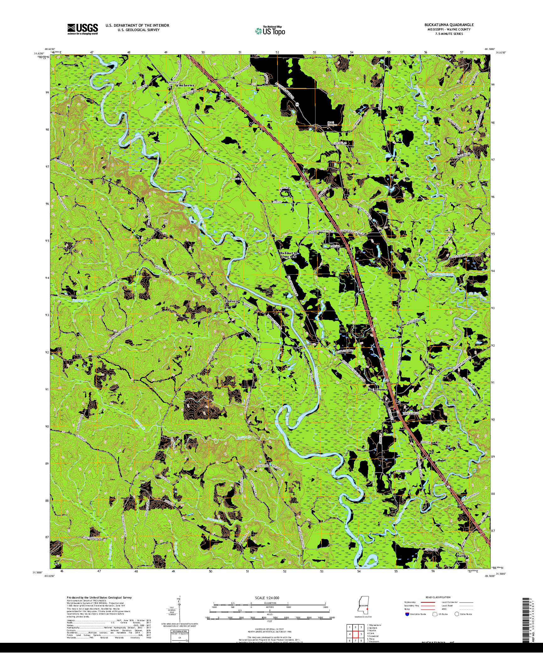 USGS US TOPO 7.5-MINUTE MAP FOR BUCKATUNNA, MS 2018
