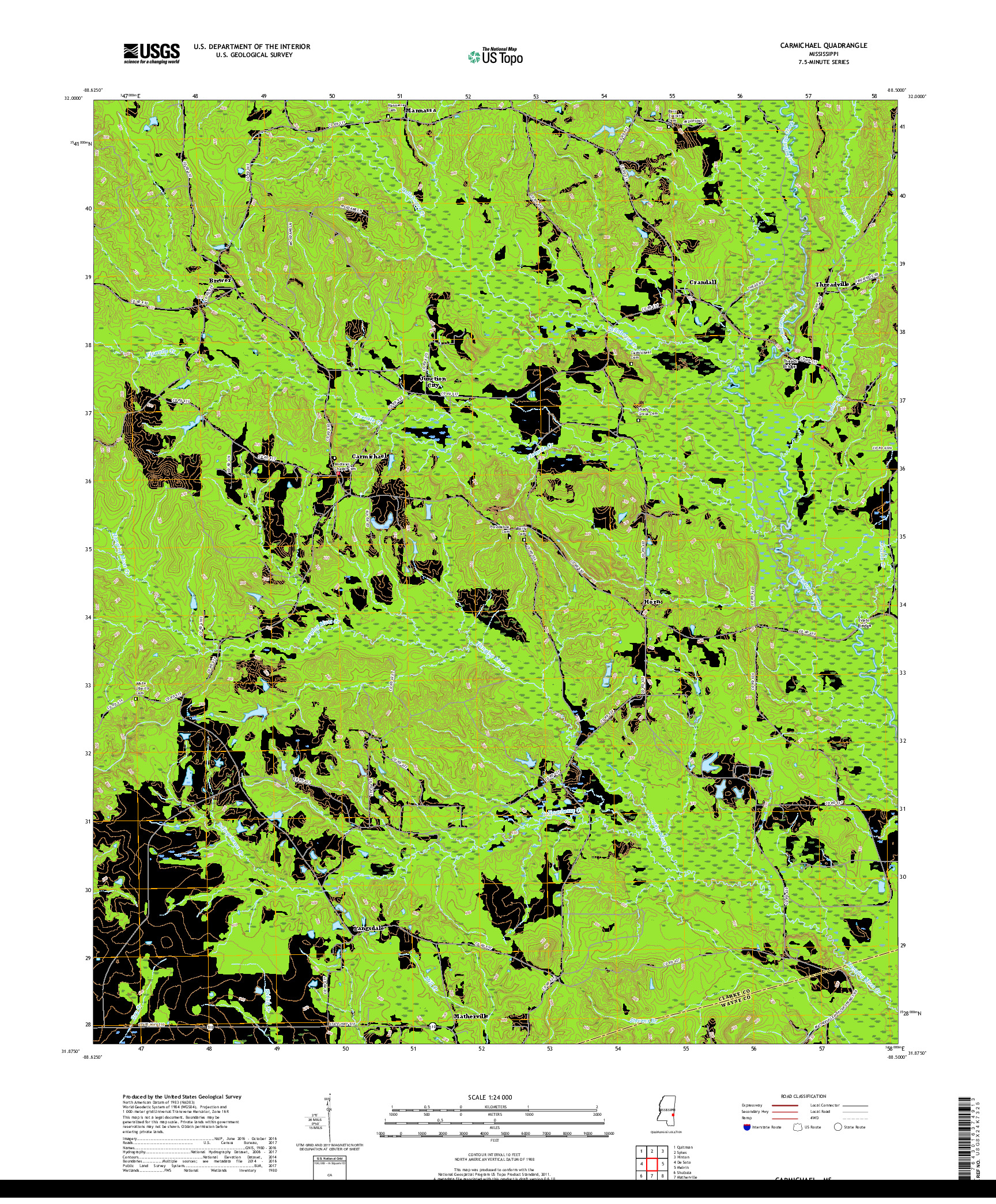 USGS US TOPO 7.5-MINUTE MAP FOR CARMICHAEL, MS 2018