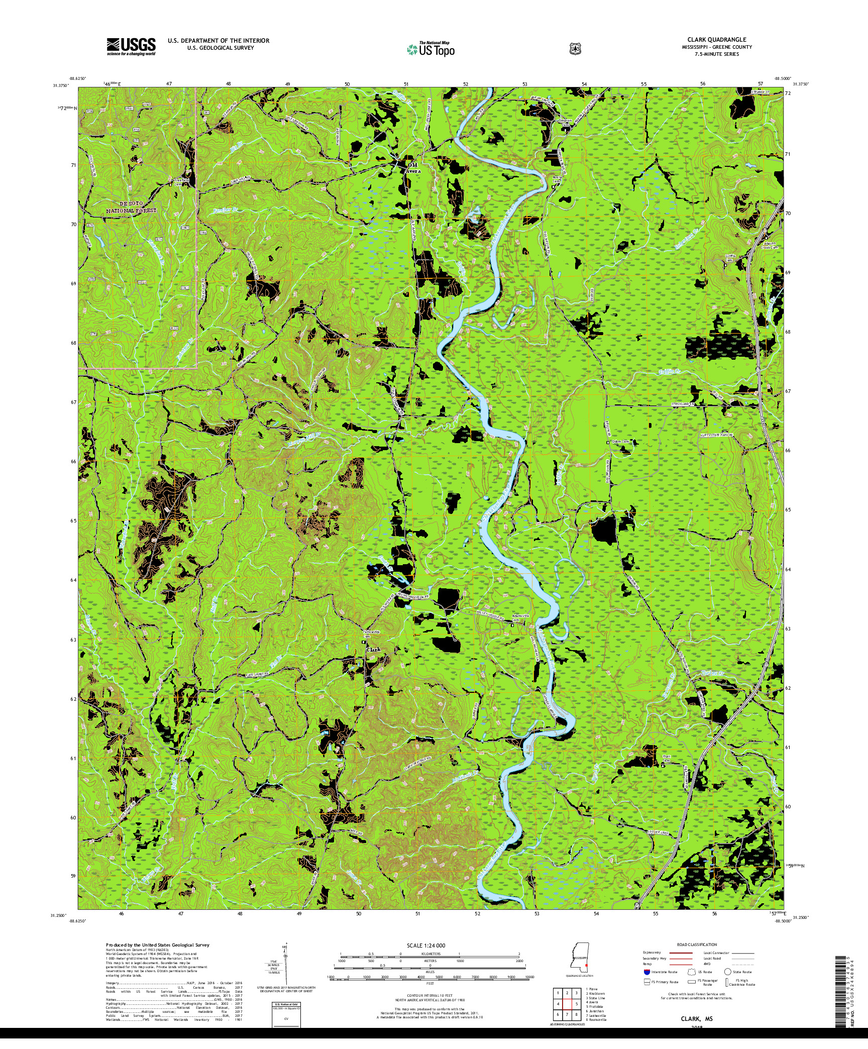 USGS US TOPO 7.5-MINUTE MAP FOR CLARK, MS 2018