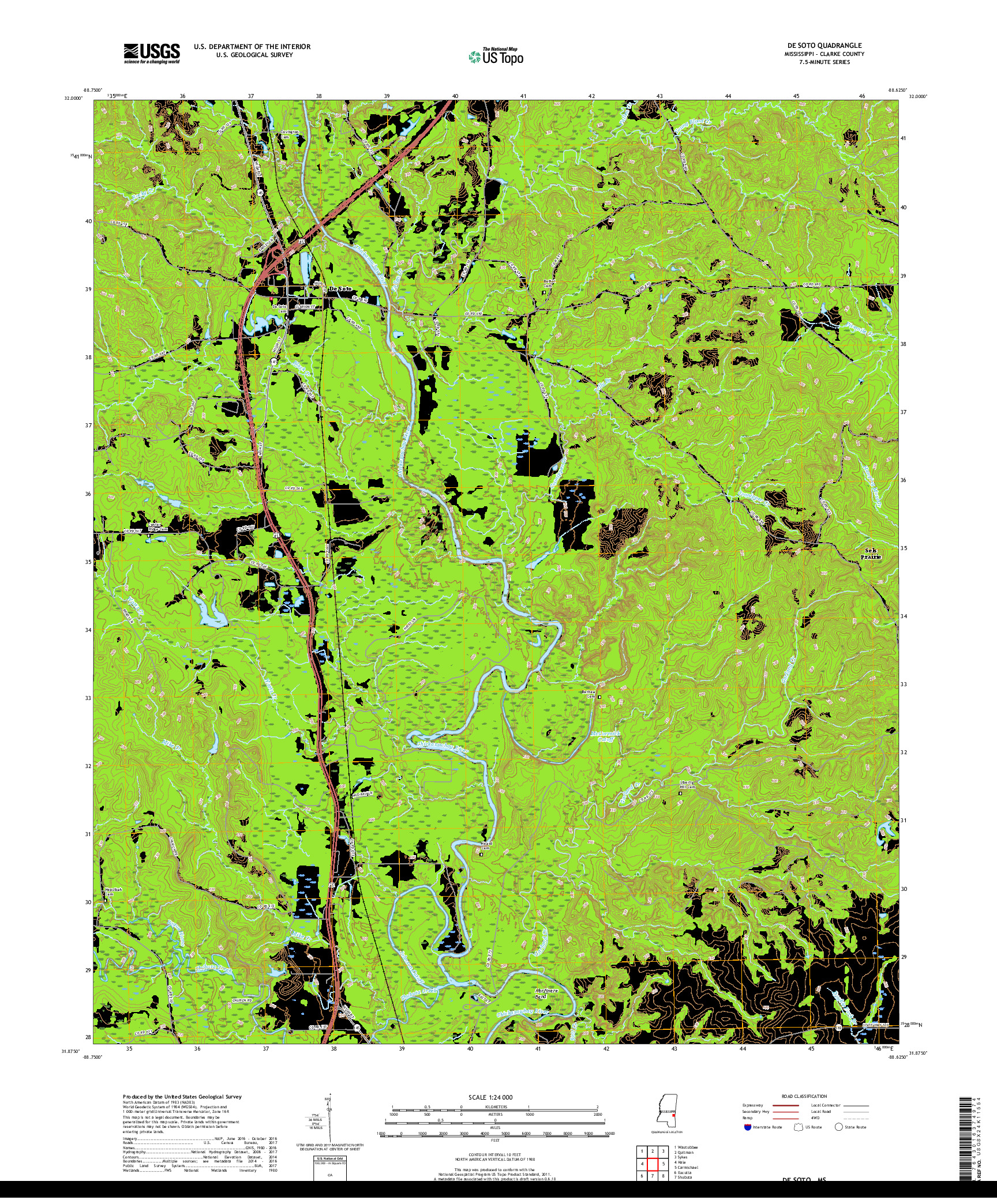 USGS US TOPO 7.5-MINUTE MAP FOR DE SOTO, MS 2018