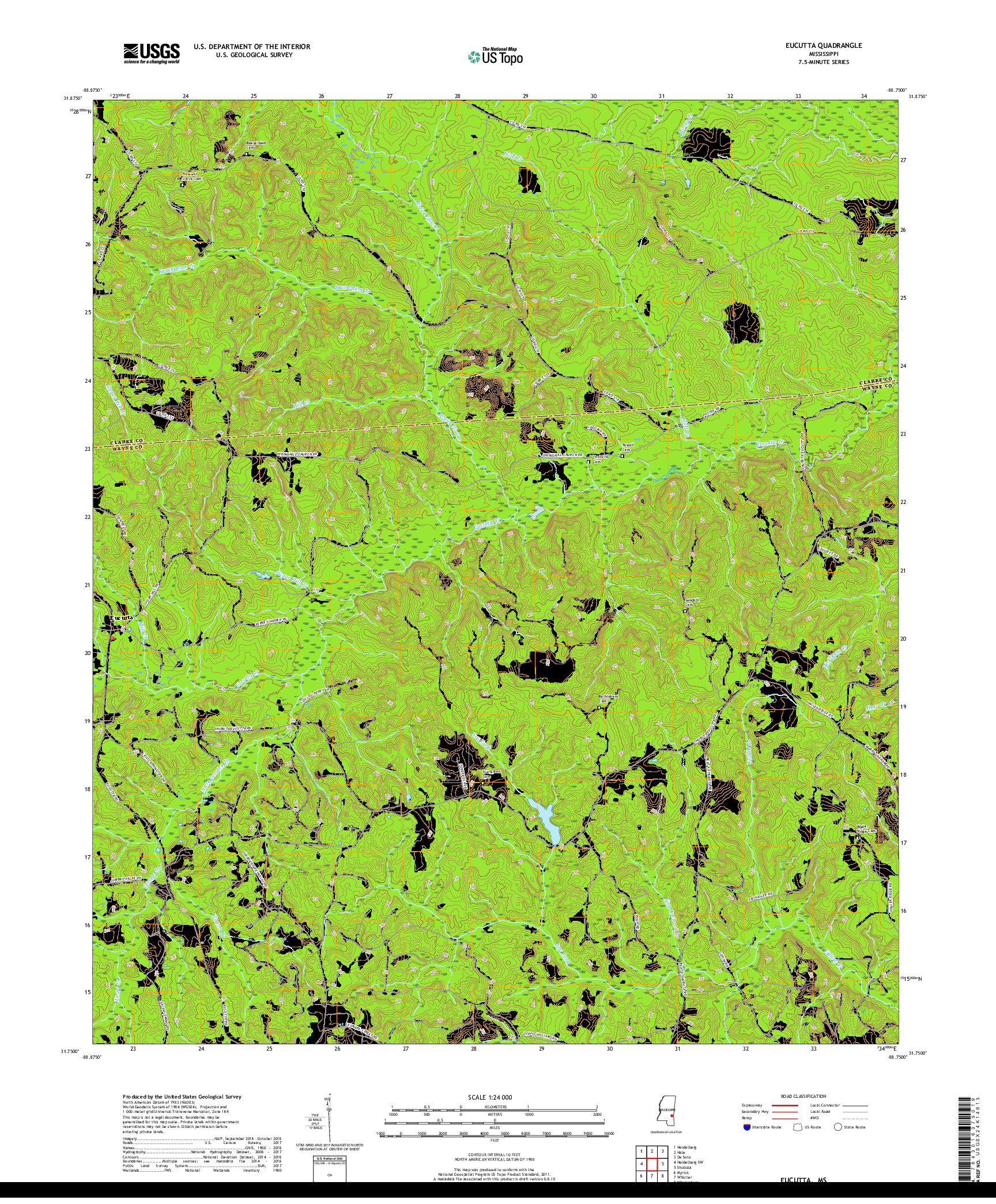 USGS US TOPO 7.5-MINUTE MAP FOR EUCUTTA, MS 2018