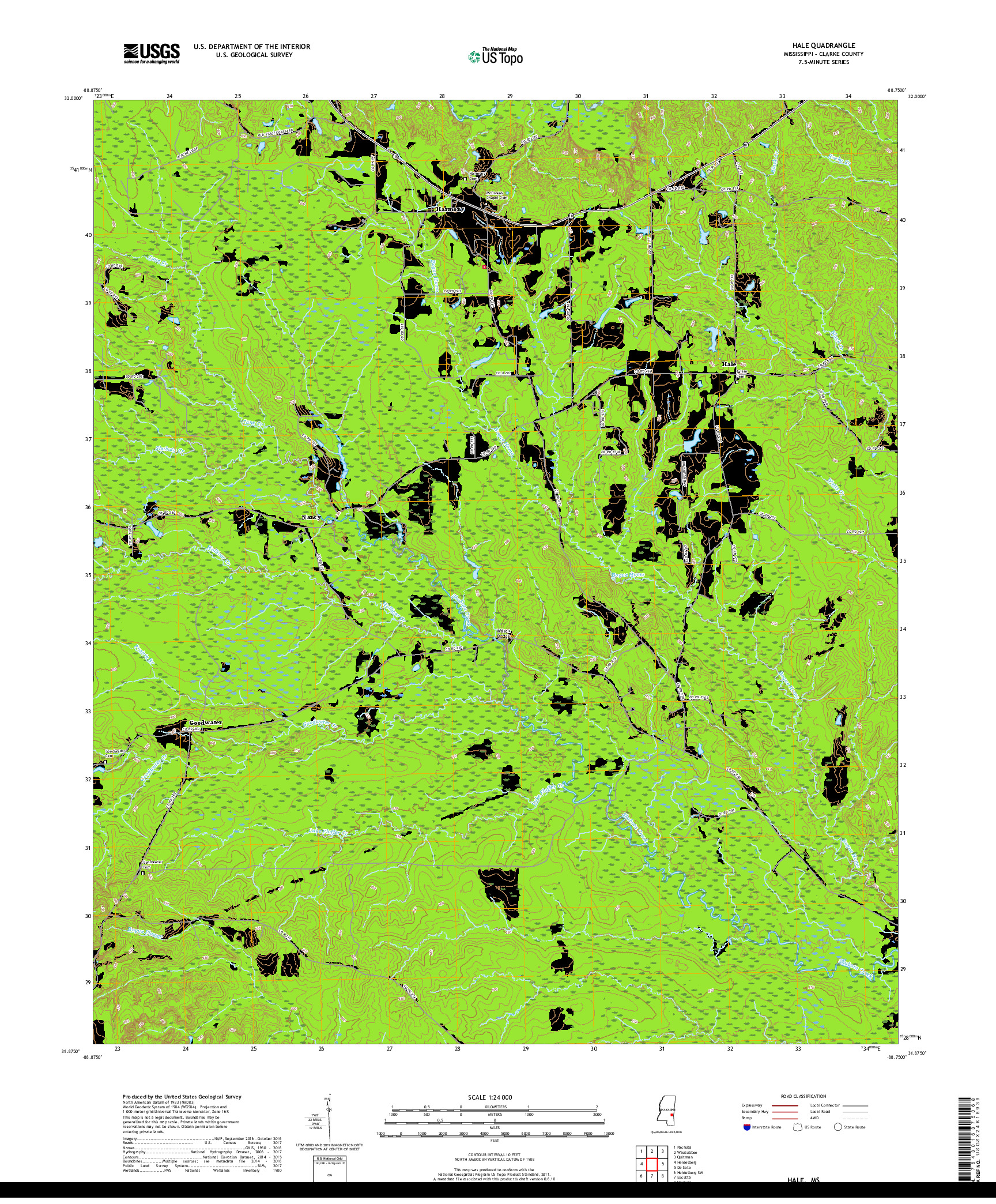 USGS US TOPO 7.5-MINUTE MAP FOR HALE, MS 2018