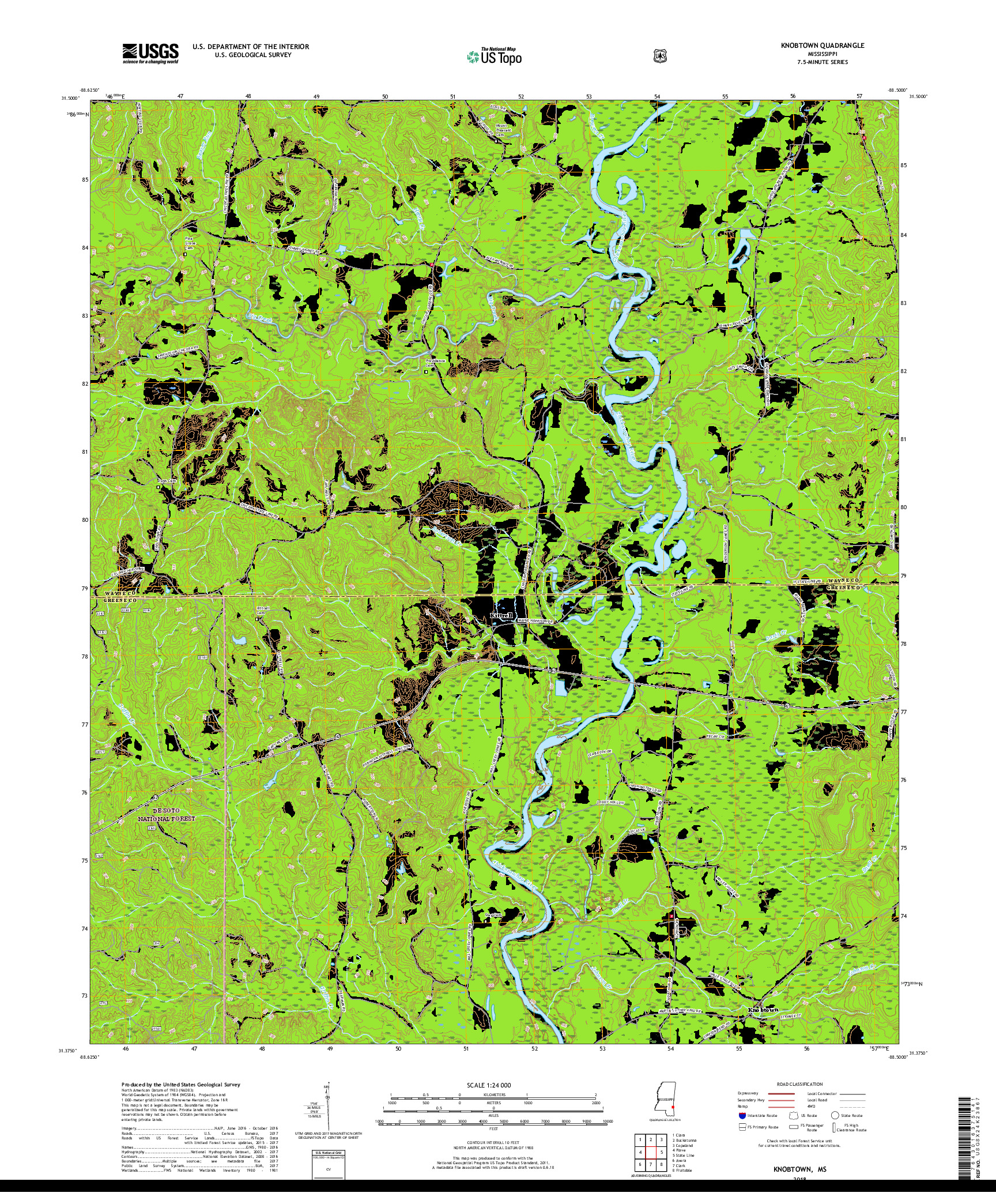 USGS US TOPO 7.5-MINUTE MAP FOR KNOBTOWN, MS 2018