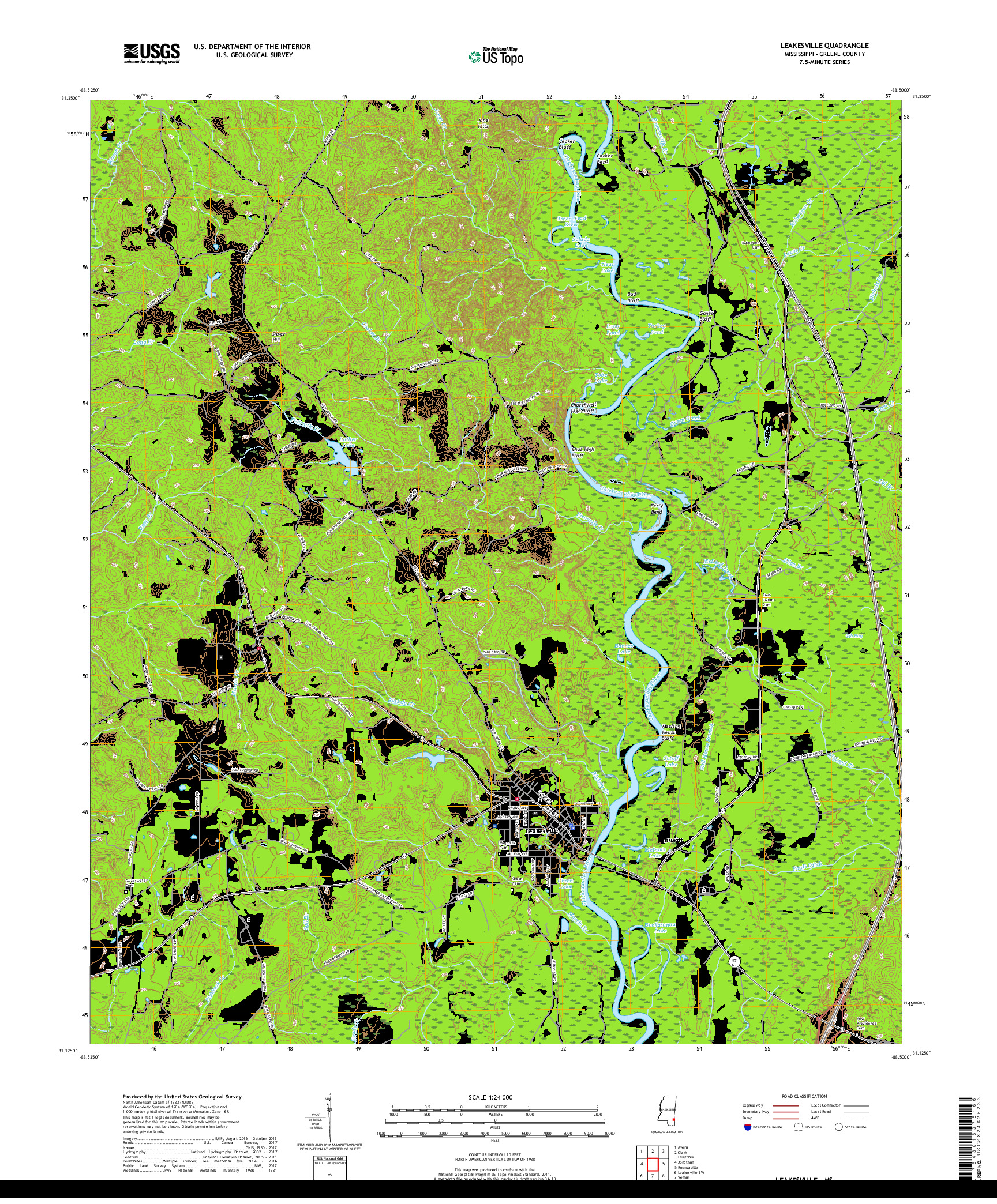 USGS US TOPO 7.5-MINUTE MAP FOR LEAKESVILLE, MS 2018