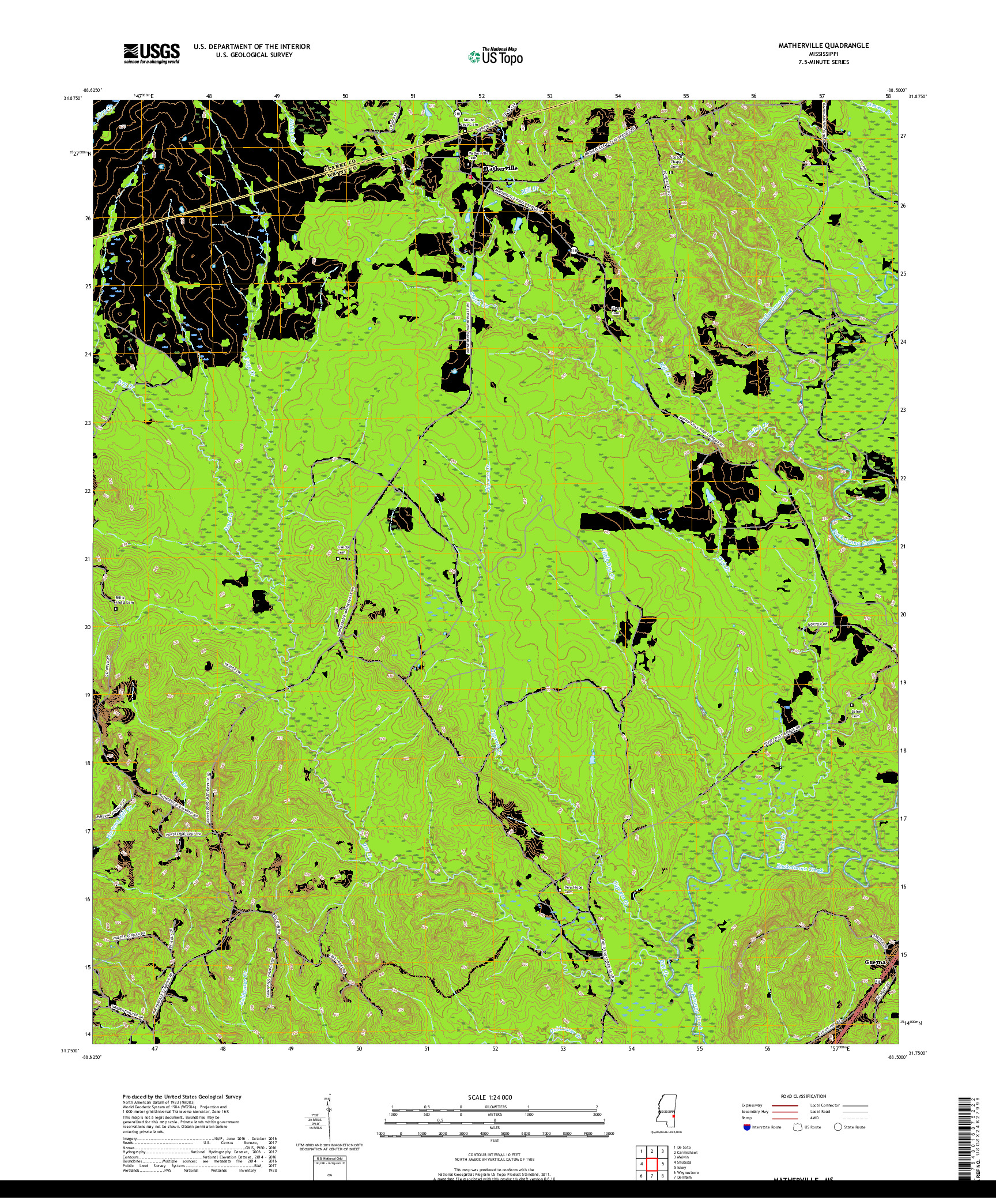 USGS US TOPO 7.5-MINUTE MAP FOR MATHERVILLE, MS 2018