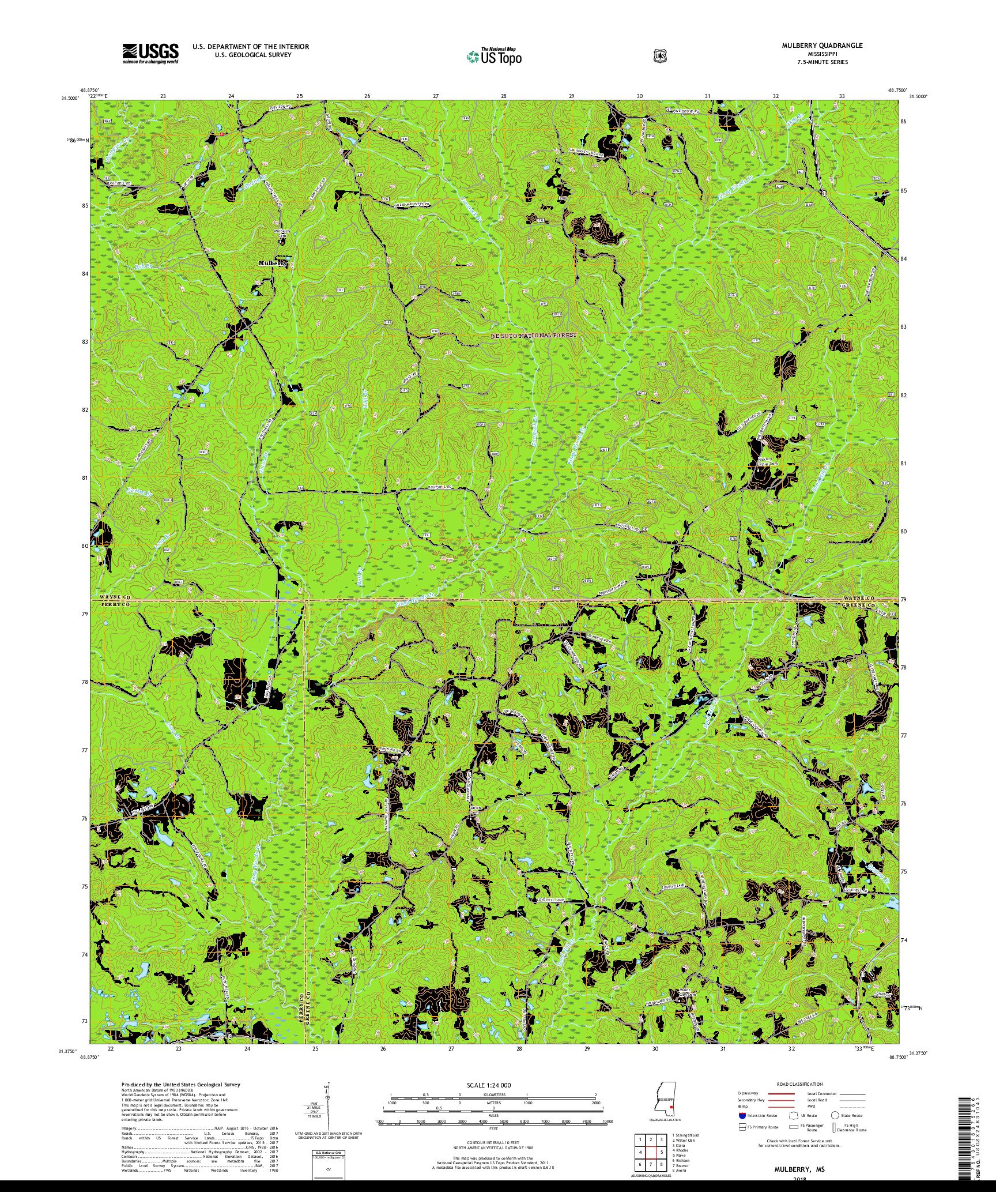 USGS US TOPO 7.5-MINUTE MAP FOR MULBERRY, MS 2018