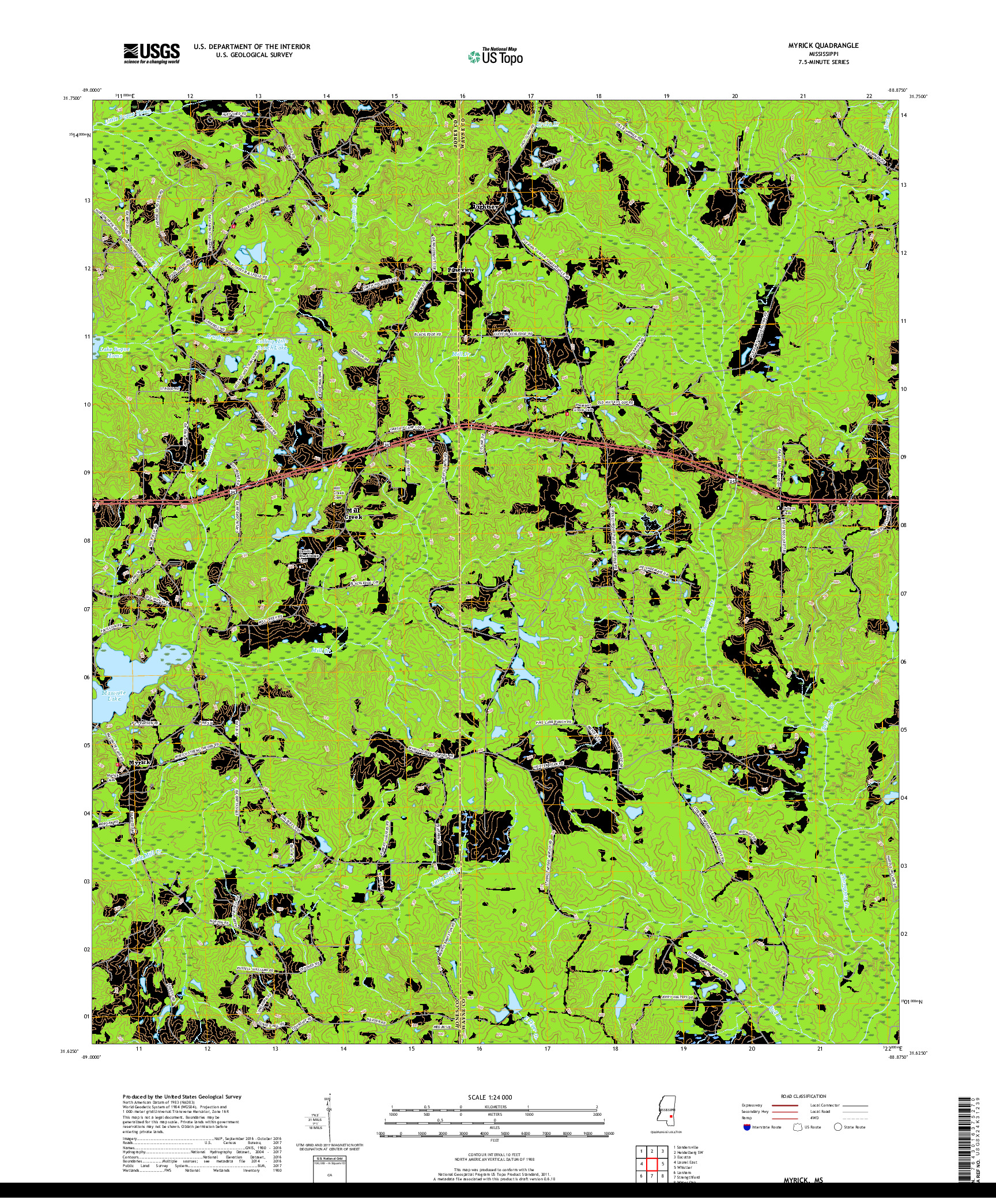 USGS US TOPO 7.5-MINUTE MAP FOR MYRICK, MS 2018