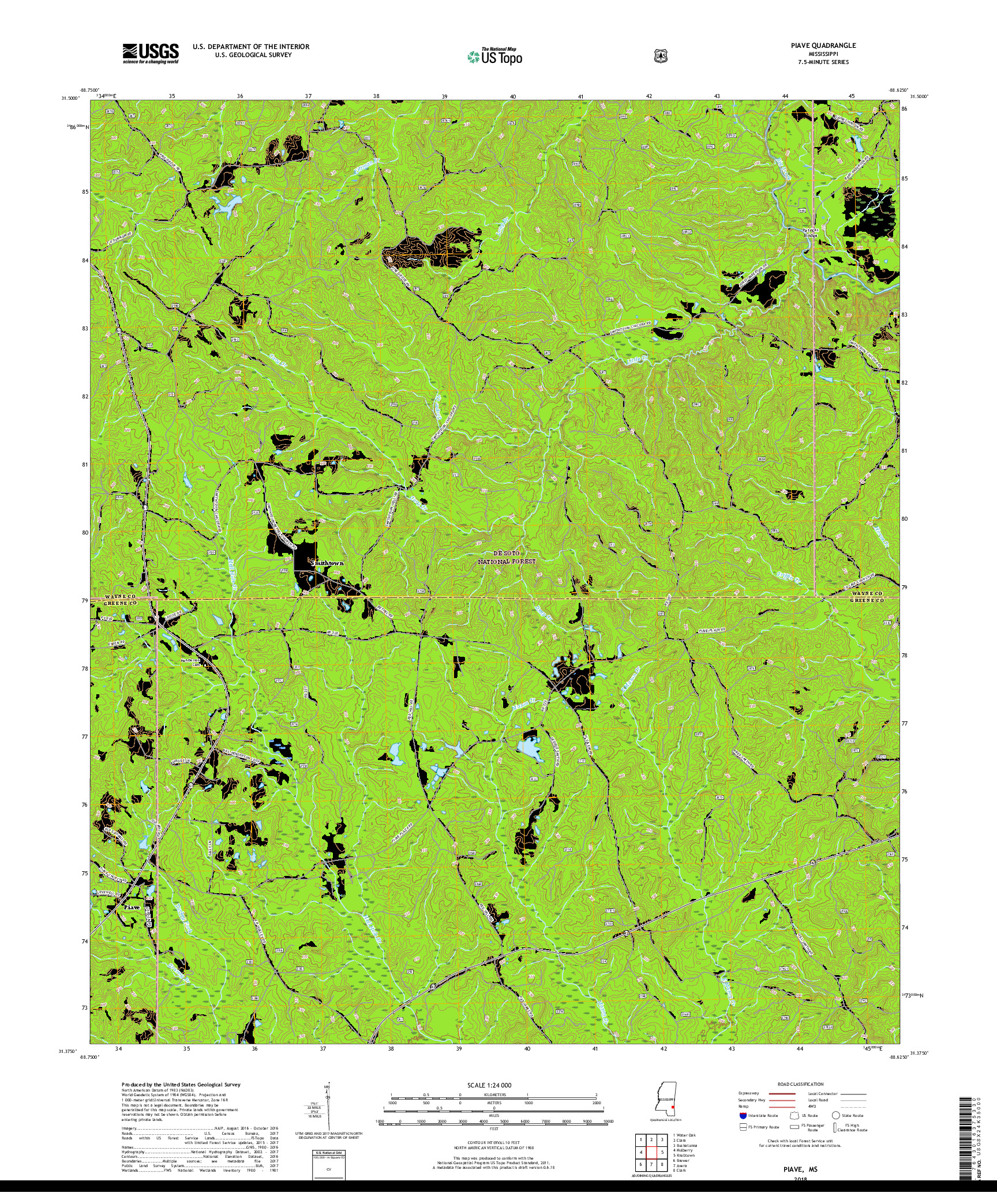 USGS US TOPO 7.5-MINUTE MAP FOR PIAVE, MS 2018