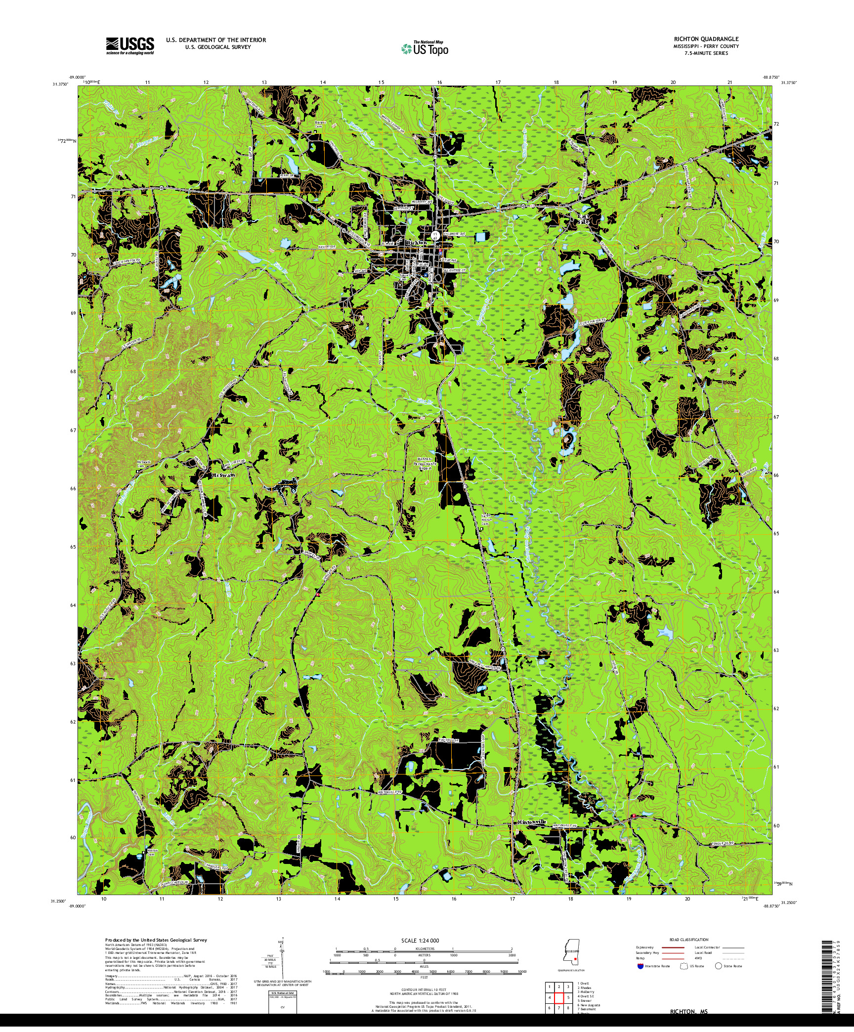 USGS US TOPO 7.5-MINUTE MAP FOR RICHTON, MS 2018