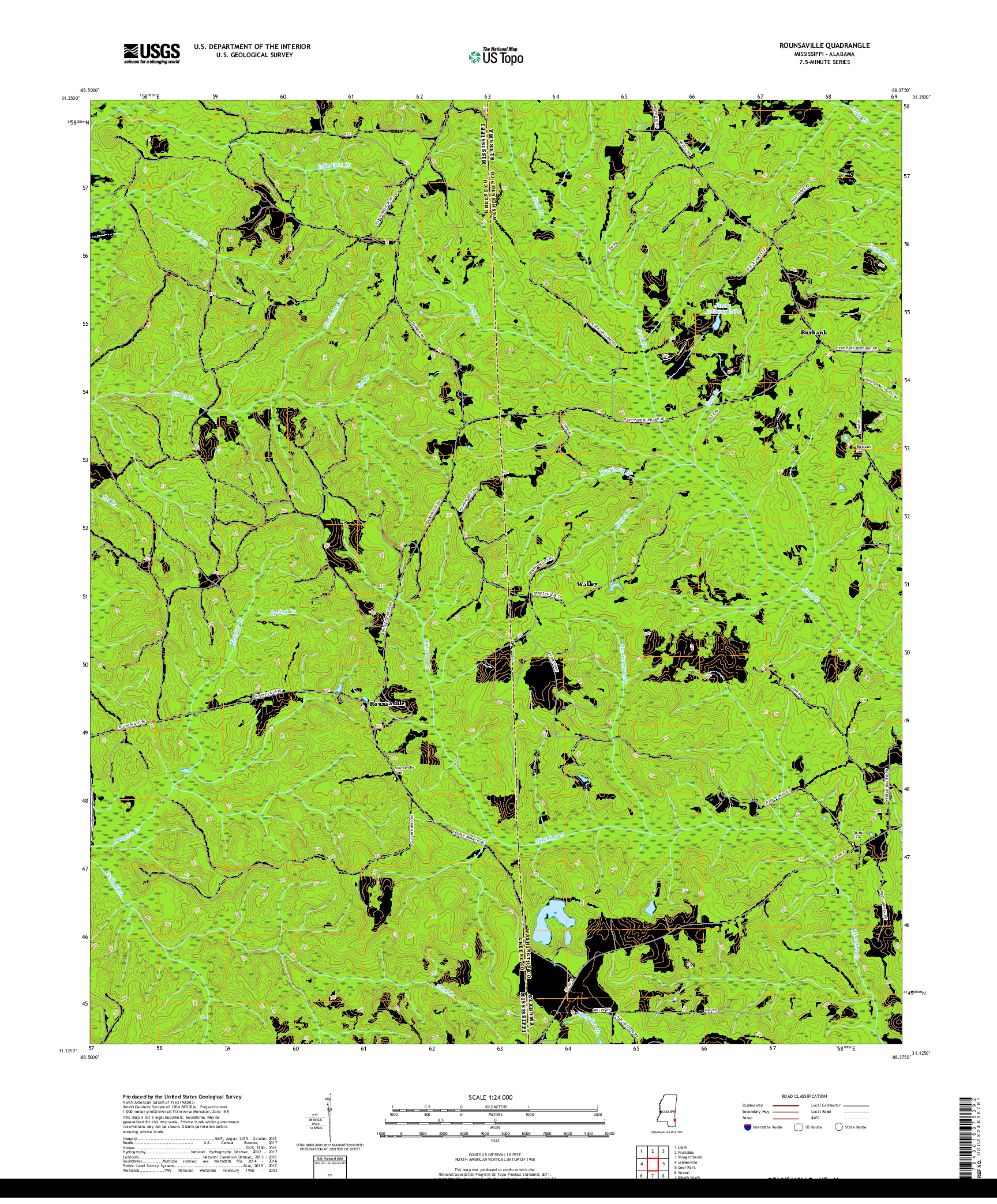 USGS US TOPO 7.5-MINUTE MAP FOR ROUNSAVILLE, MS,AL 2018
