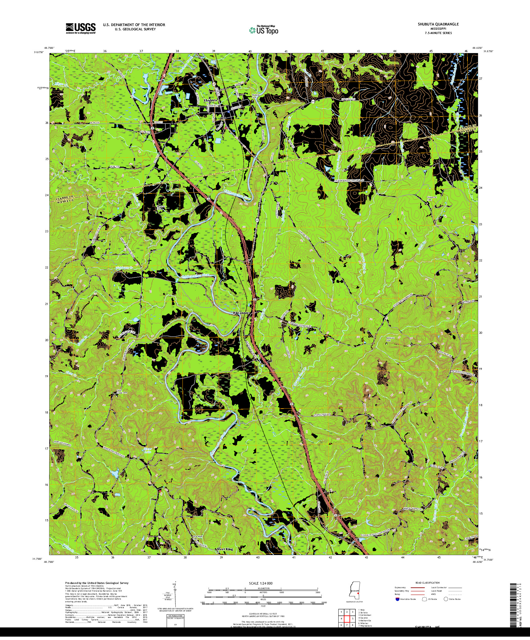 USGS US TOPO 7.5-MINUTE MAP FOR SHUBUTA, MS 2018