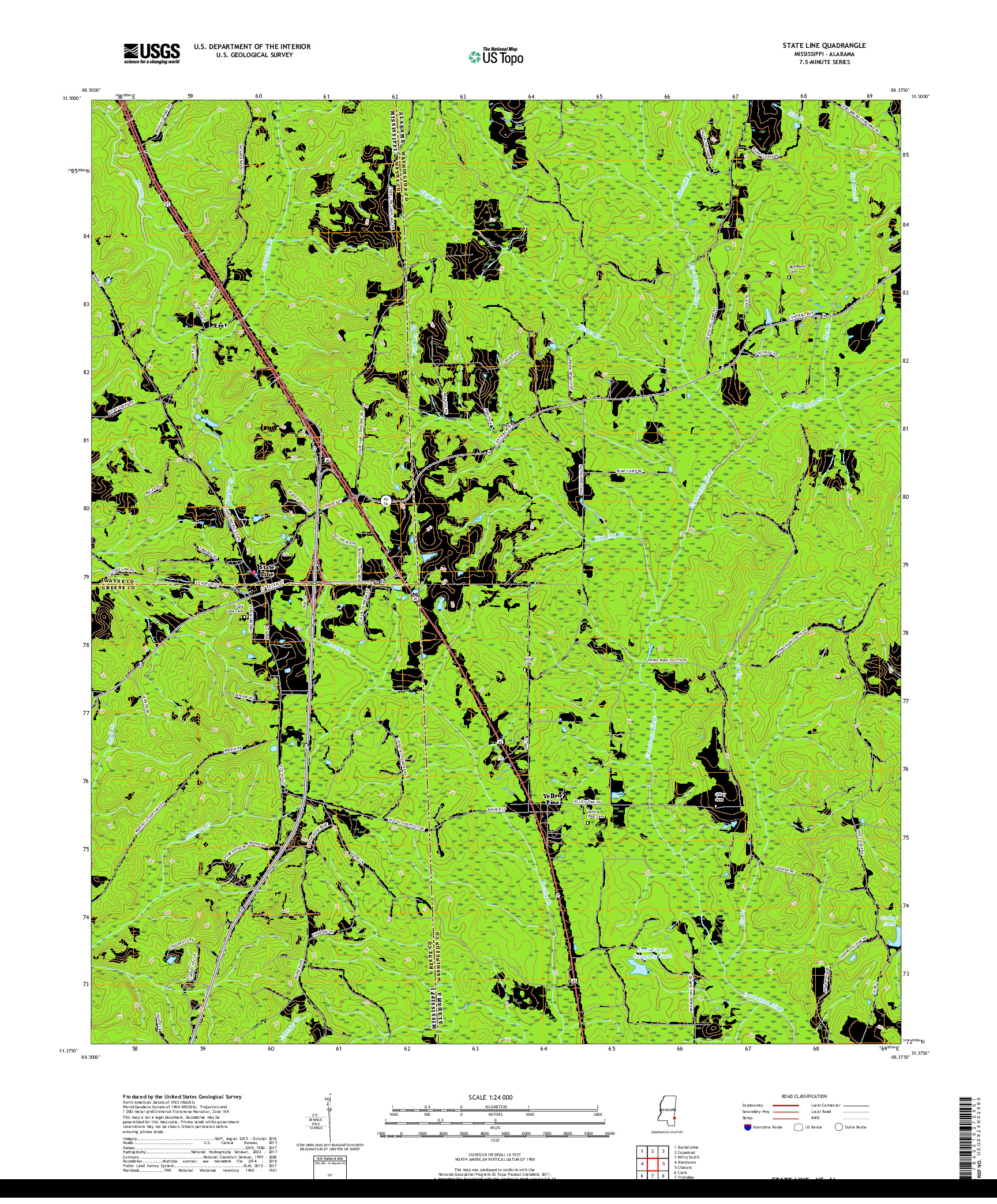 USGS US TOPO 7.5-MINUTE MAP FOR STATE LINE, MS,AL 2018