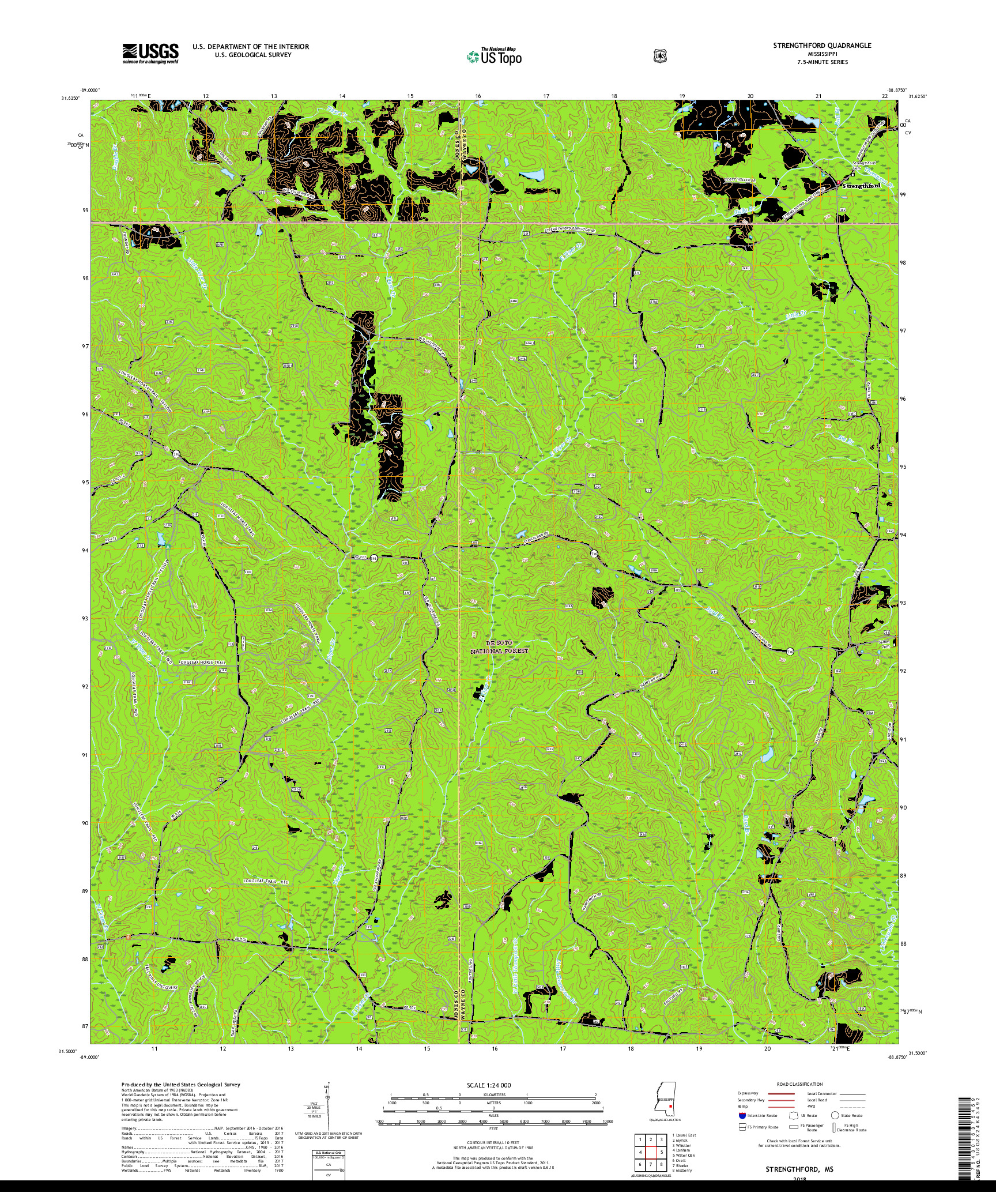 USGS US TOPO 7.5-MINUTE MAP FOR STRENGTHFORD, MS 2018