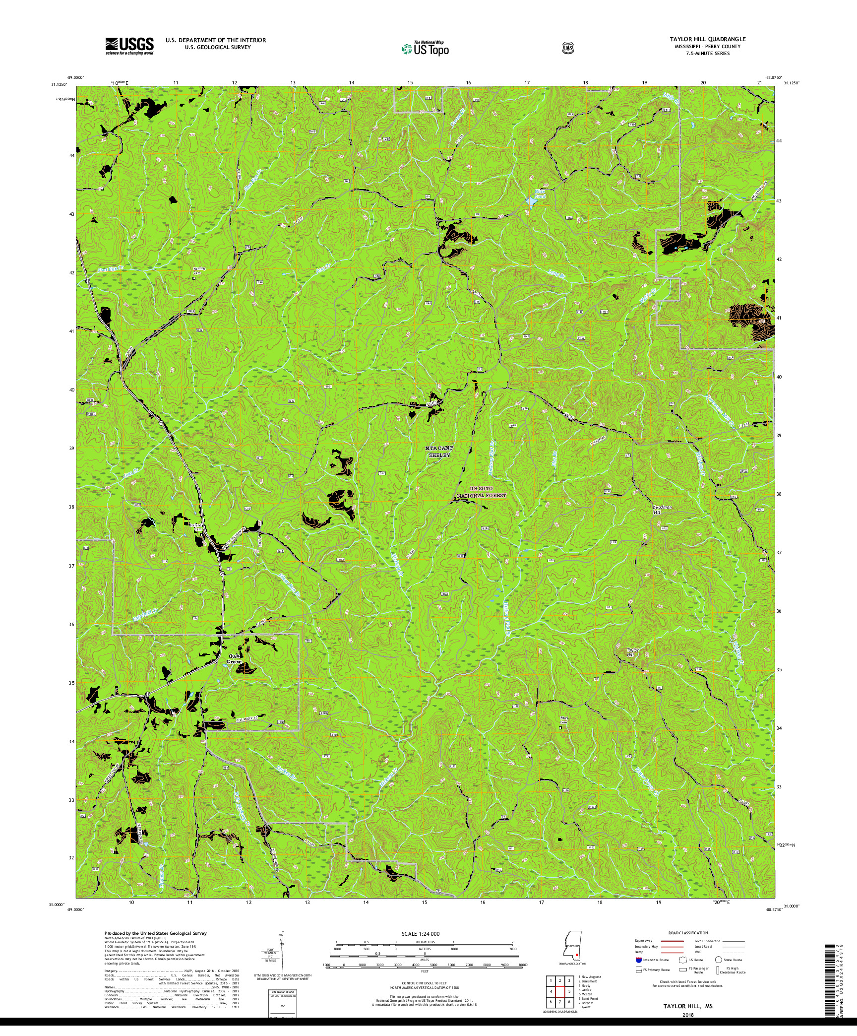 USGS US TOPO 7.5-MINUTE MAP FOR TAYLOR HILL, MS 2018