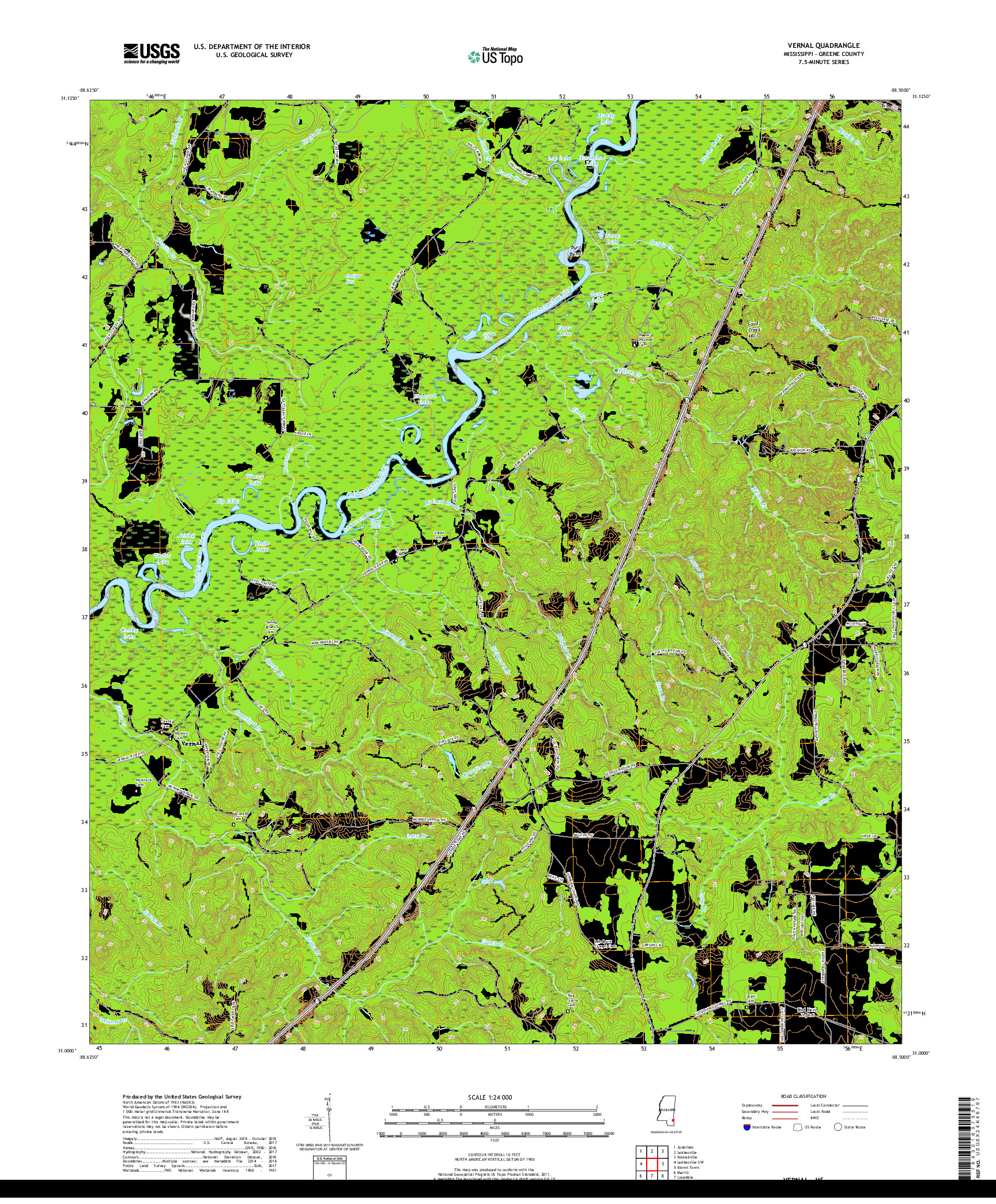 USGS US TOPO 7.5-MINUTE MAP FOR VERNAL, MS 2018