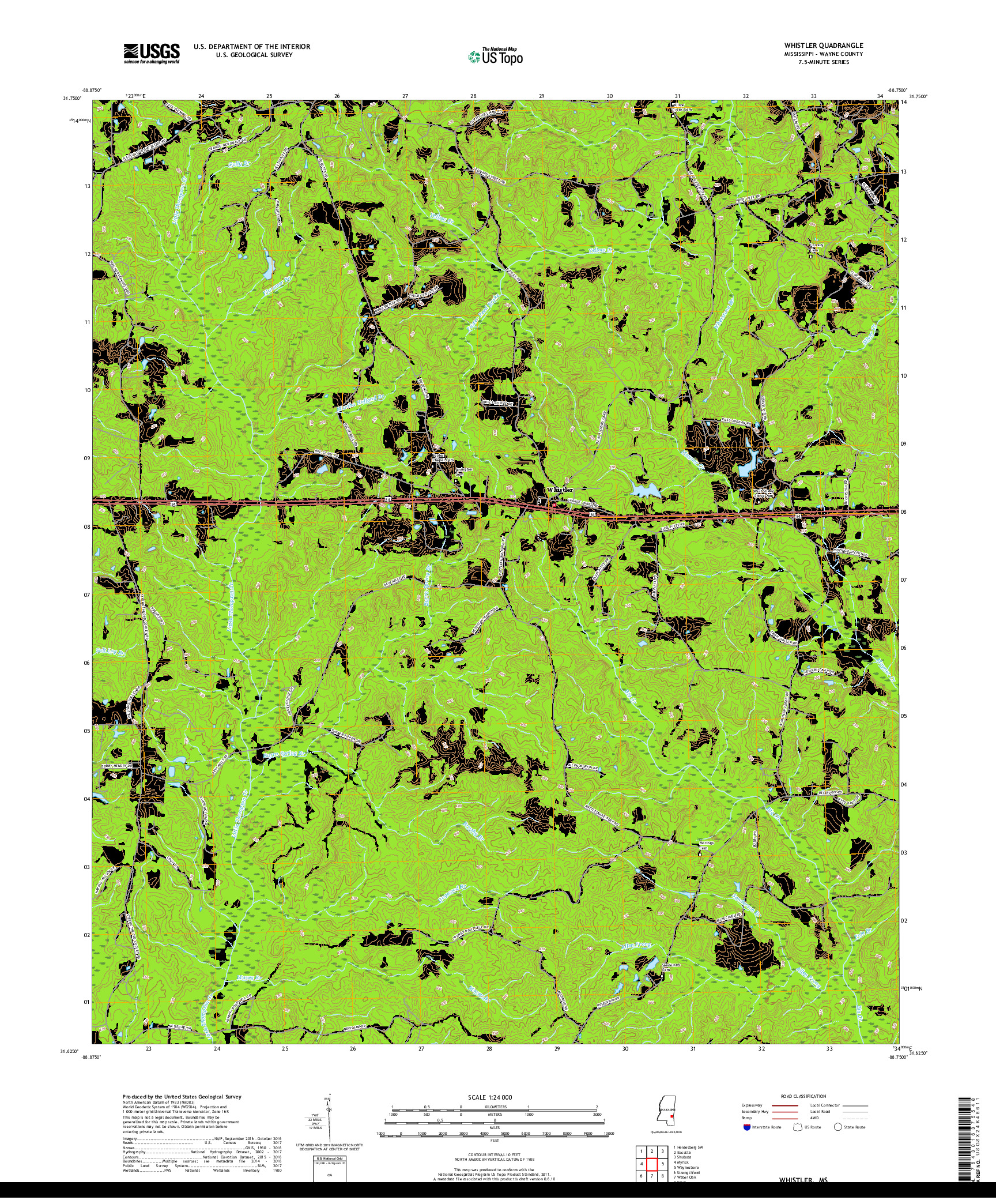 USGS US TOPO 7.5-MINUTE MAP FOR WHISTLER, MS 2018