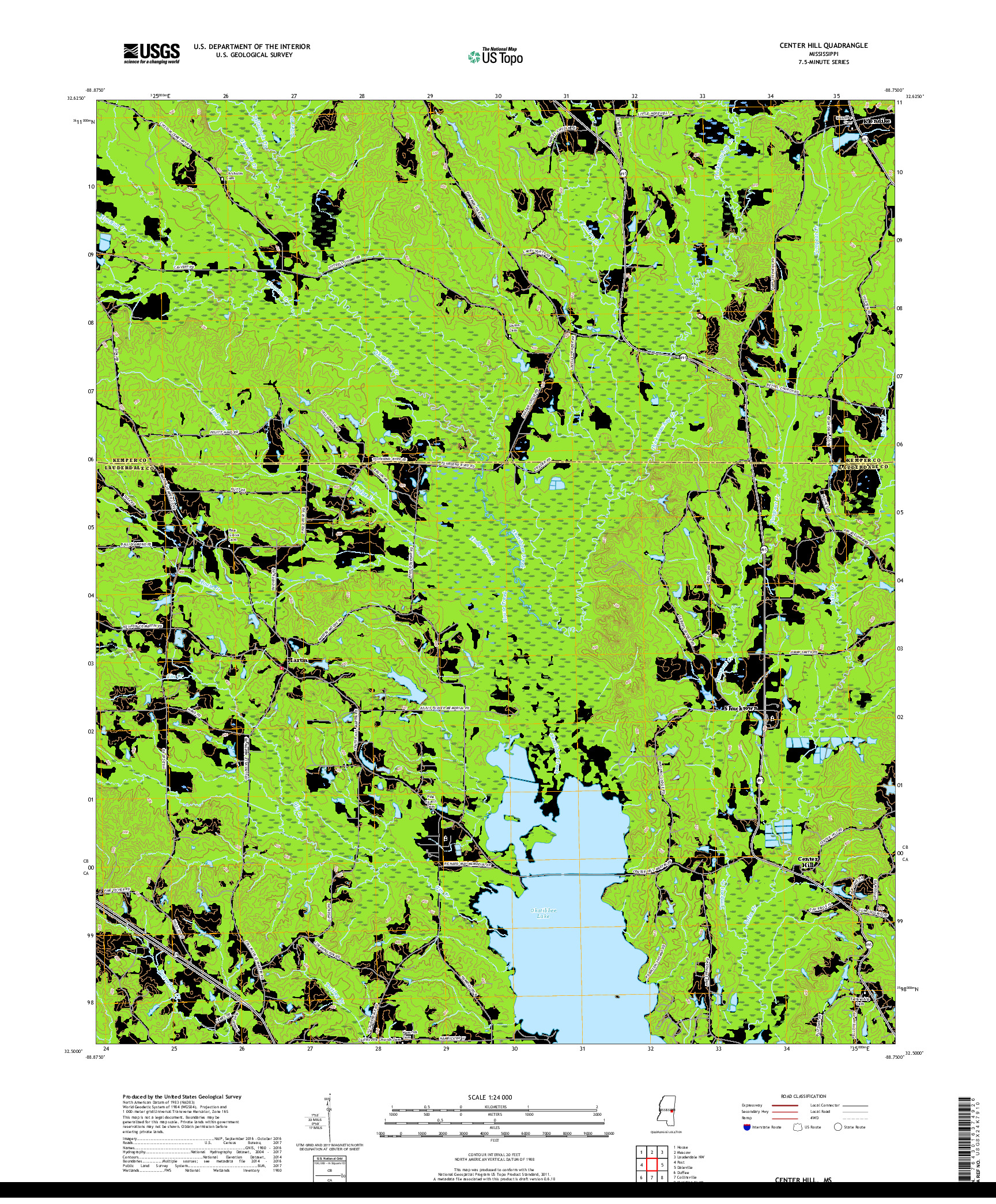 USGS US TOPO 7.5-MINUTE MAP FOR CENTER HILL, MS 2018
