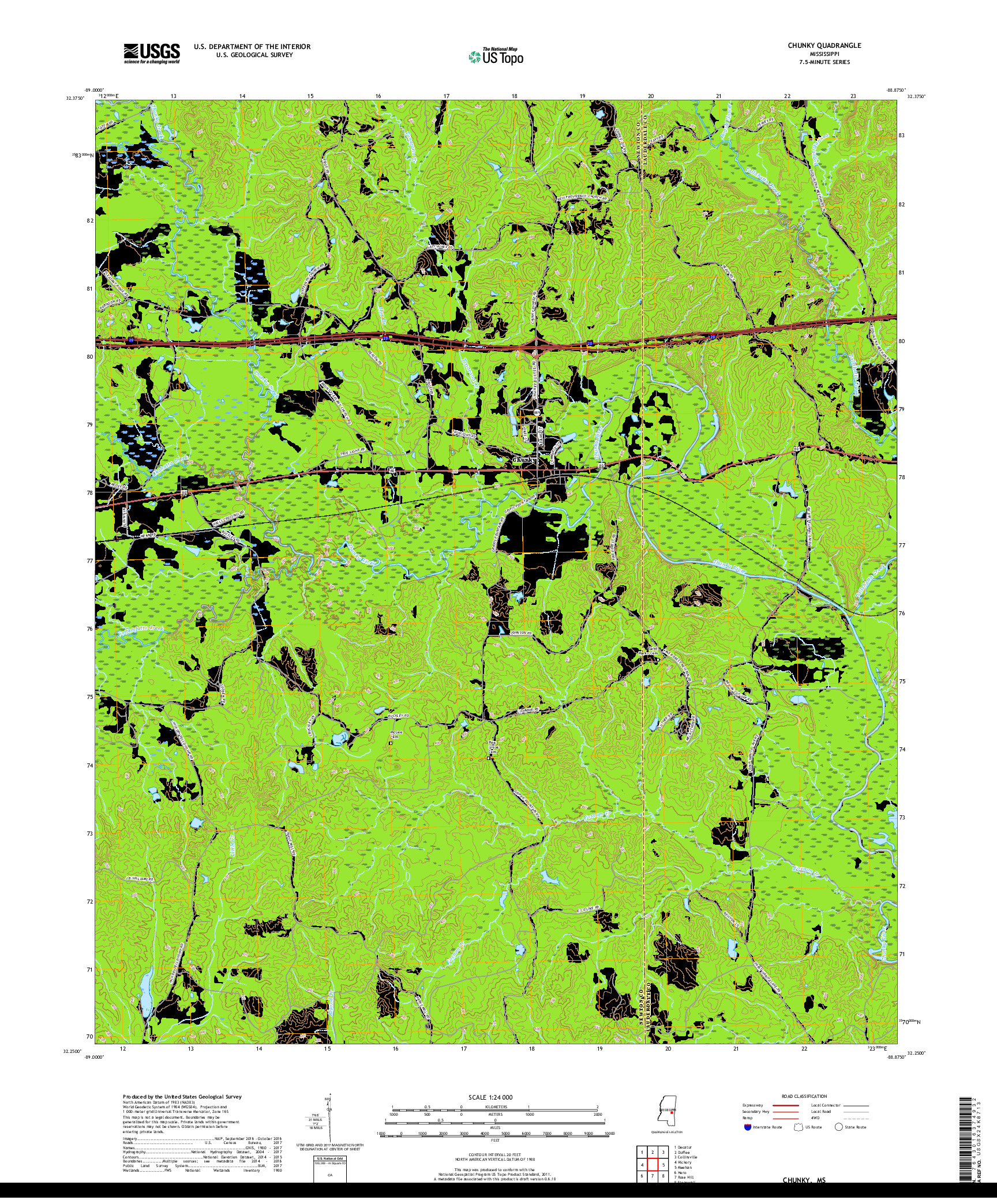 USGS US TOPO 7.5-MINUTE MAP FOR CHUNKY, MS 2018