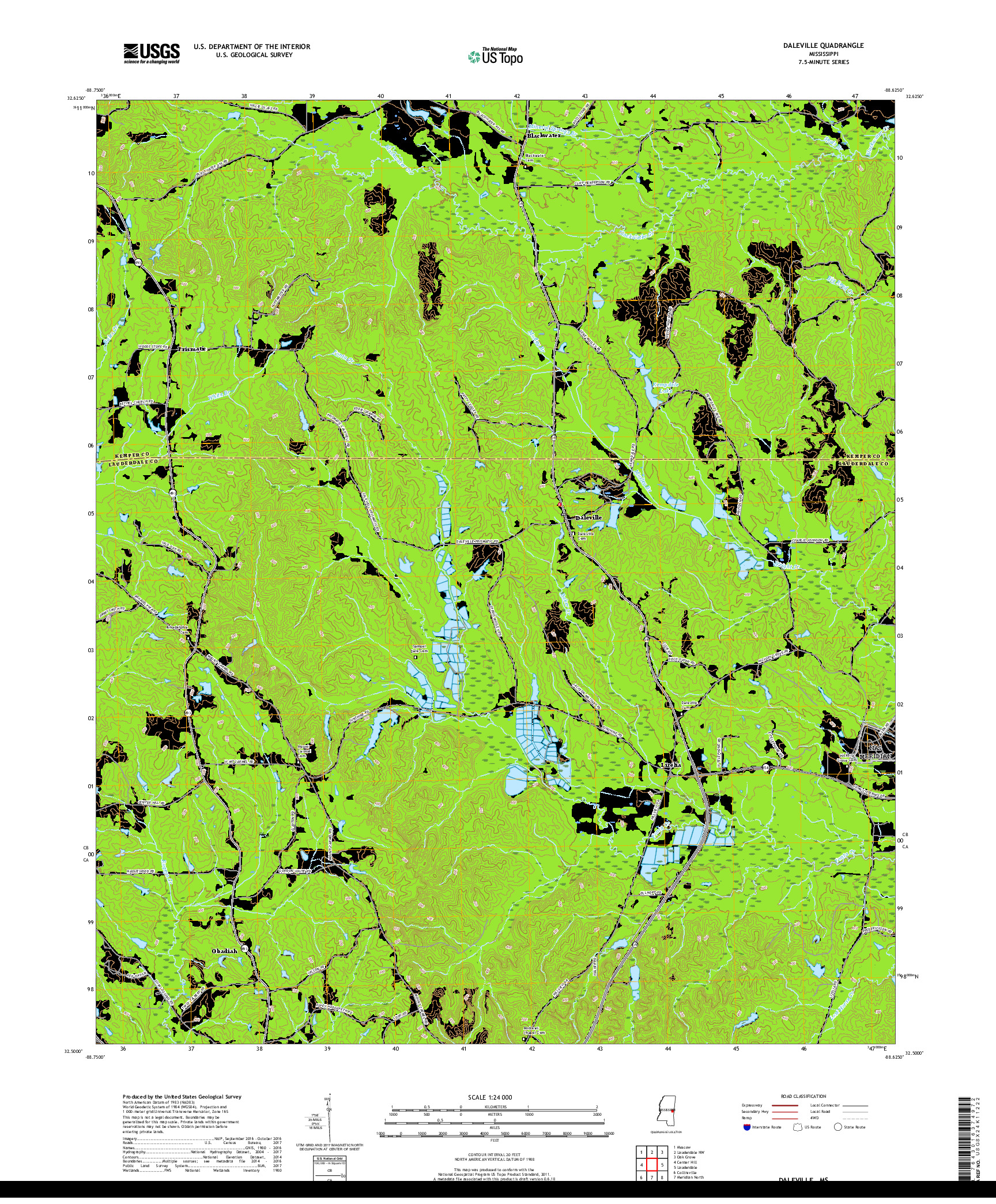 USGS US TOPO 7.5-MINUTE MAP FOR DALEVILLE, MS 2018