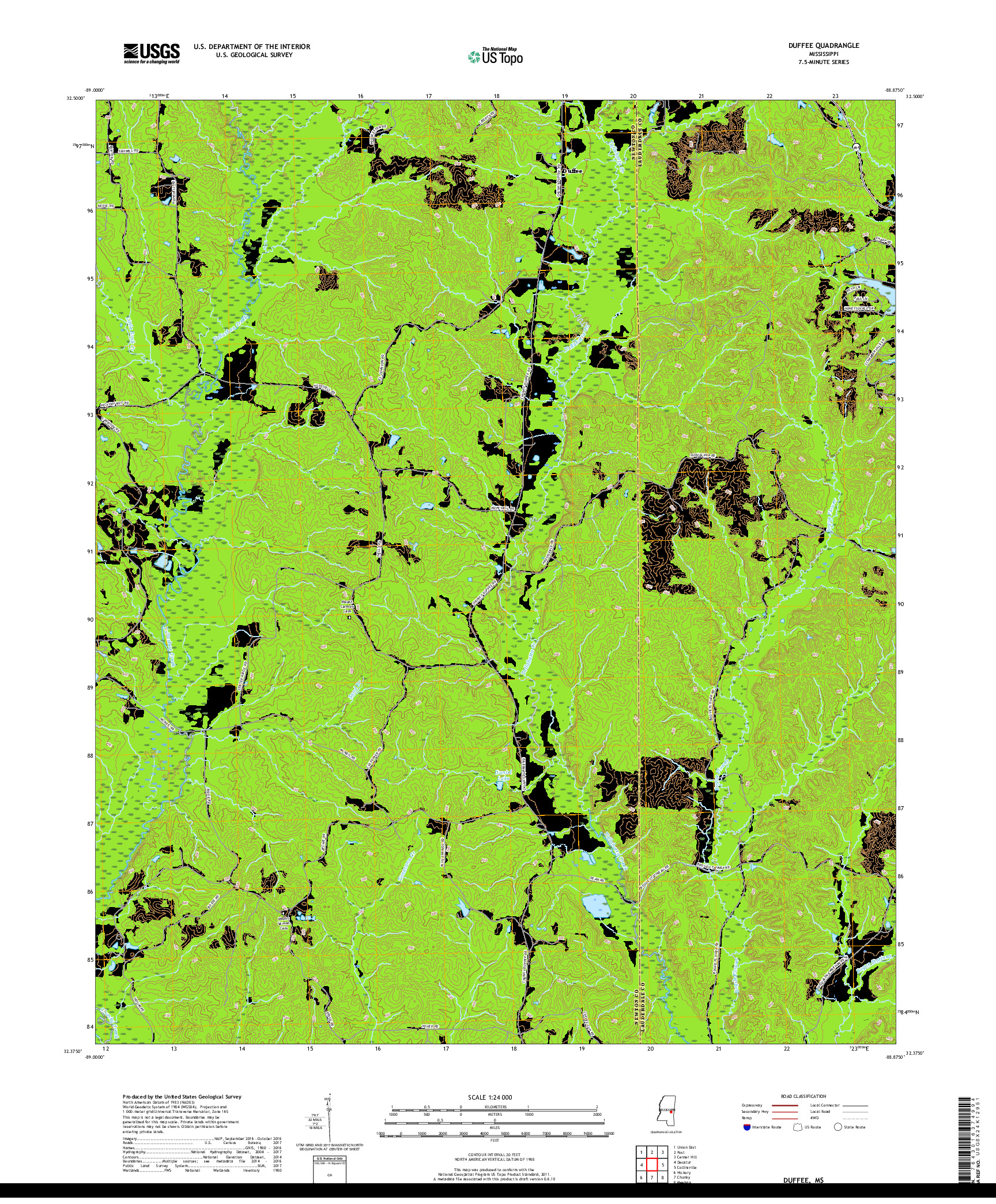 USGS US TOPO 7.5-MINUTE MAP FOR DUFFEE, MS 2018