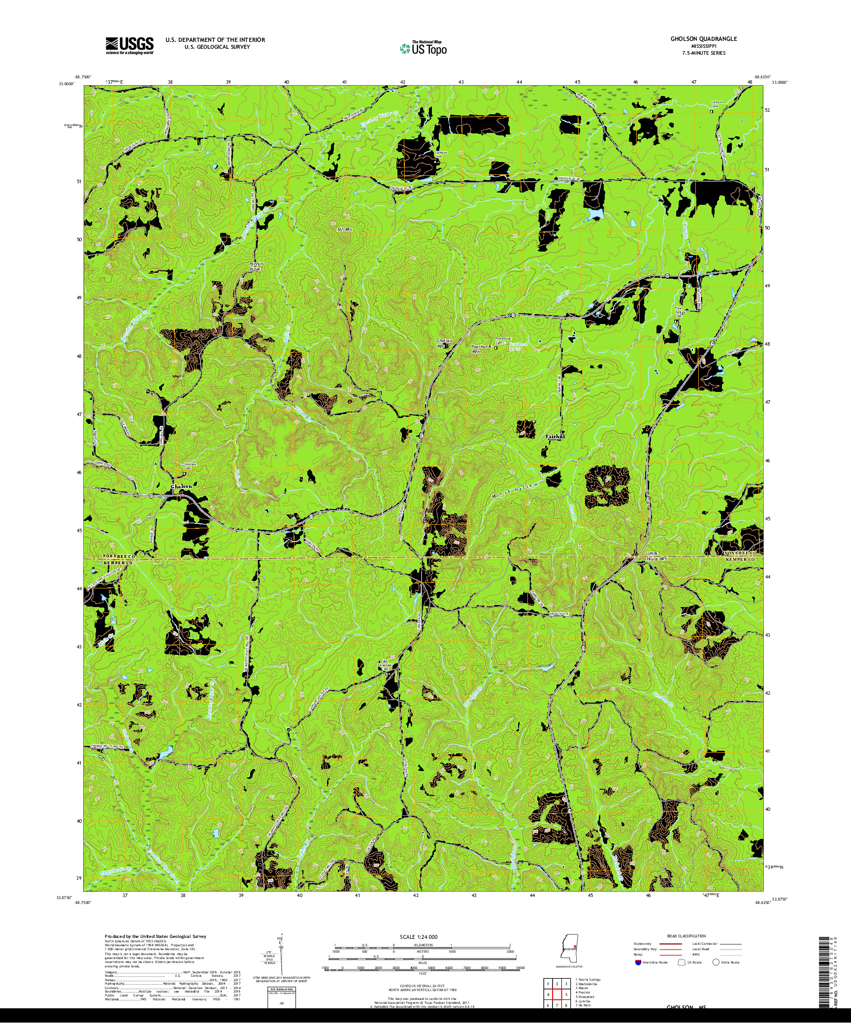 USGS US TOPO 7.5-MINUTE MAP FOR GHOLSON, MS 2018