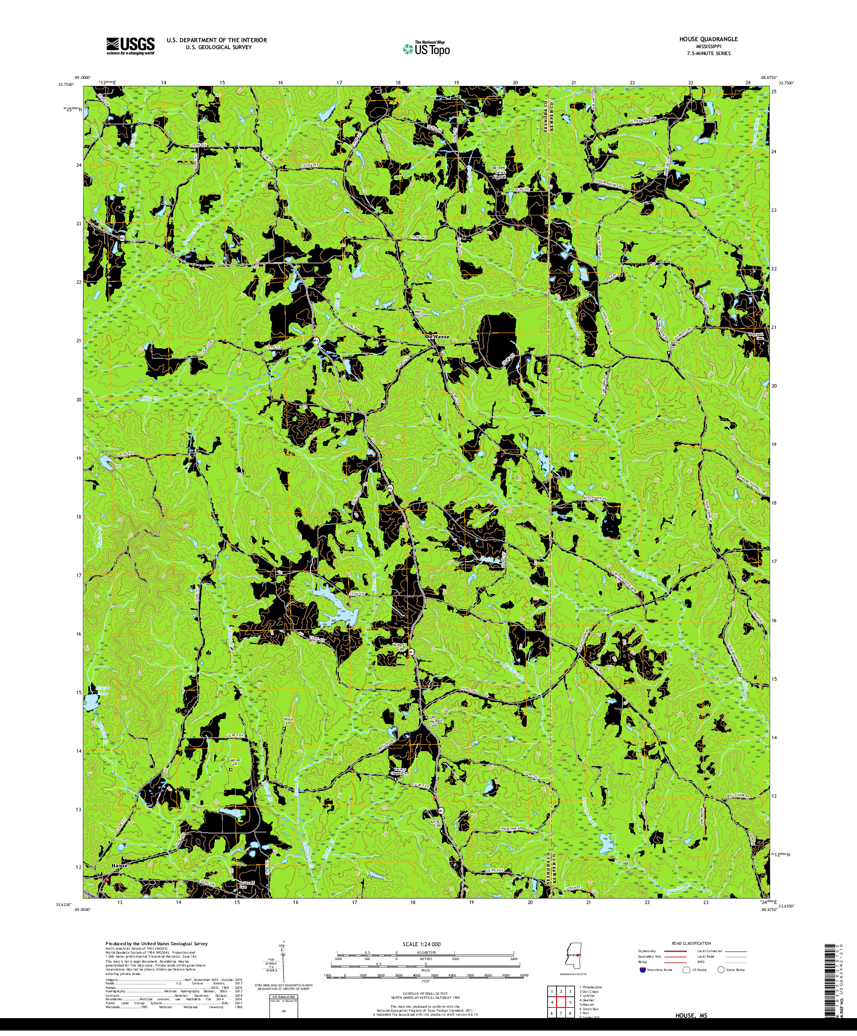 USGS US TOPO 7.5-MINUTE MAP FOR HOUSE, MS 2018