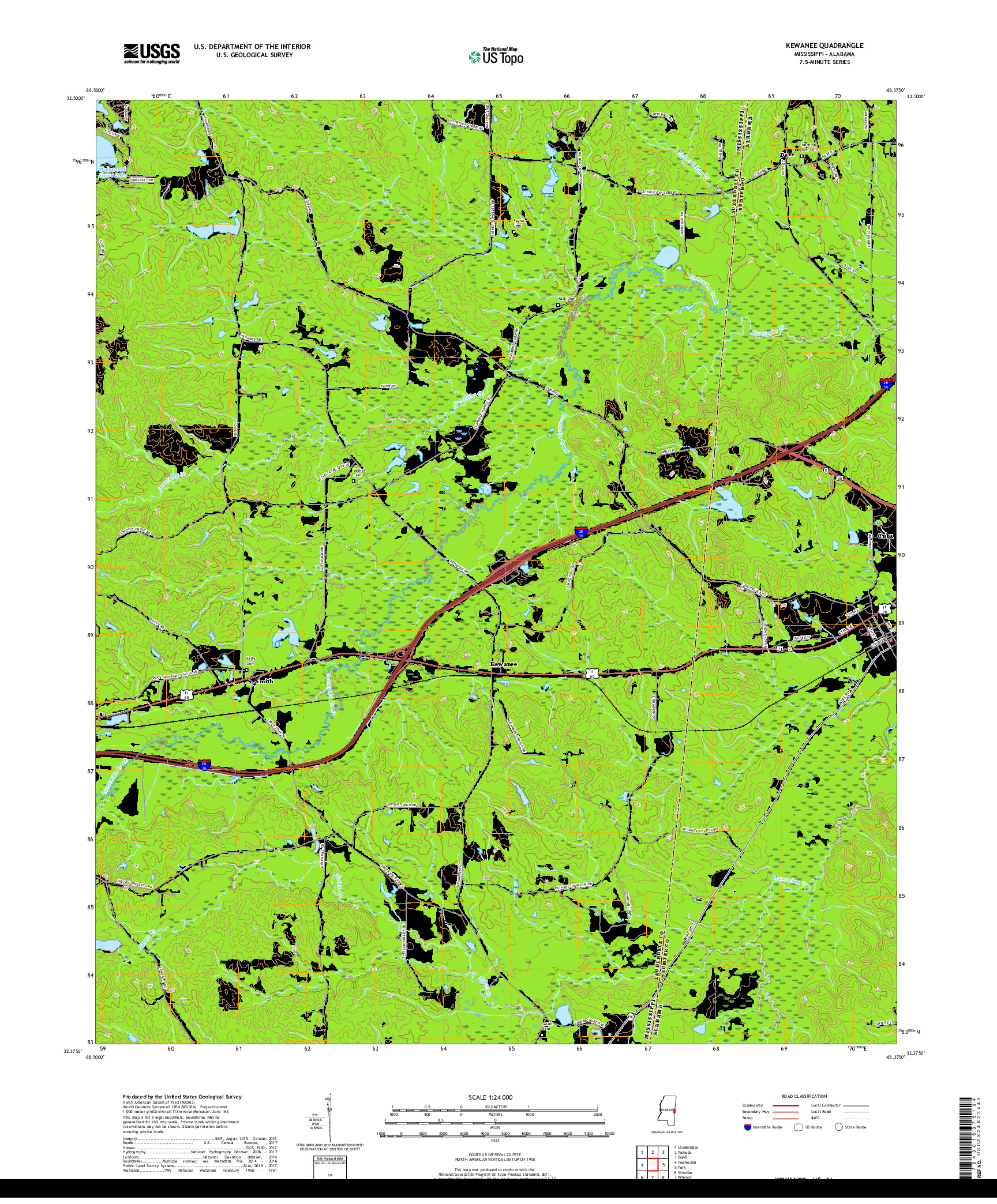 USGS US TOPO 7.5-MINUTE MAP FOR KEWANEE, MS,AL 2018