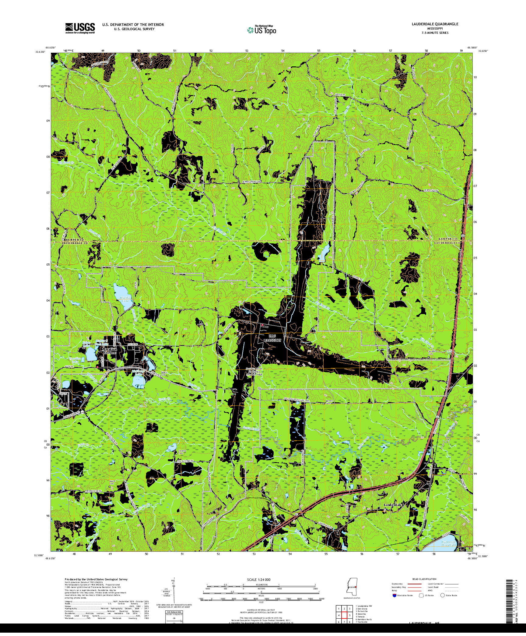 USGS US TOPO 7.5-MINUTE MAP FOR LAUDERDALE, MS 2018