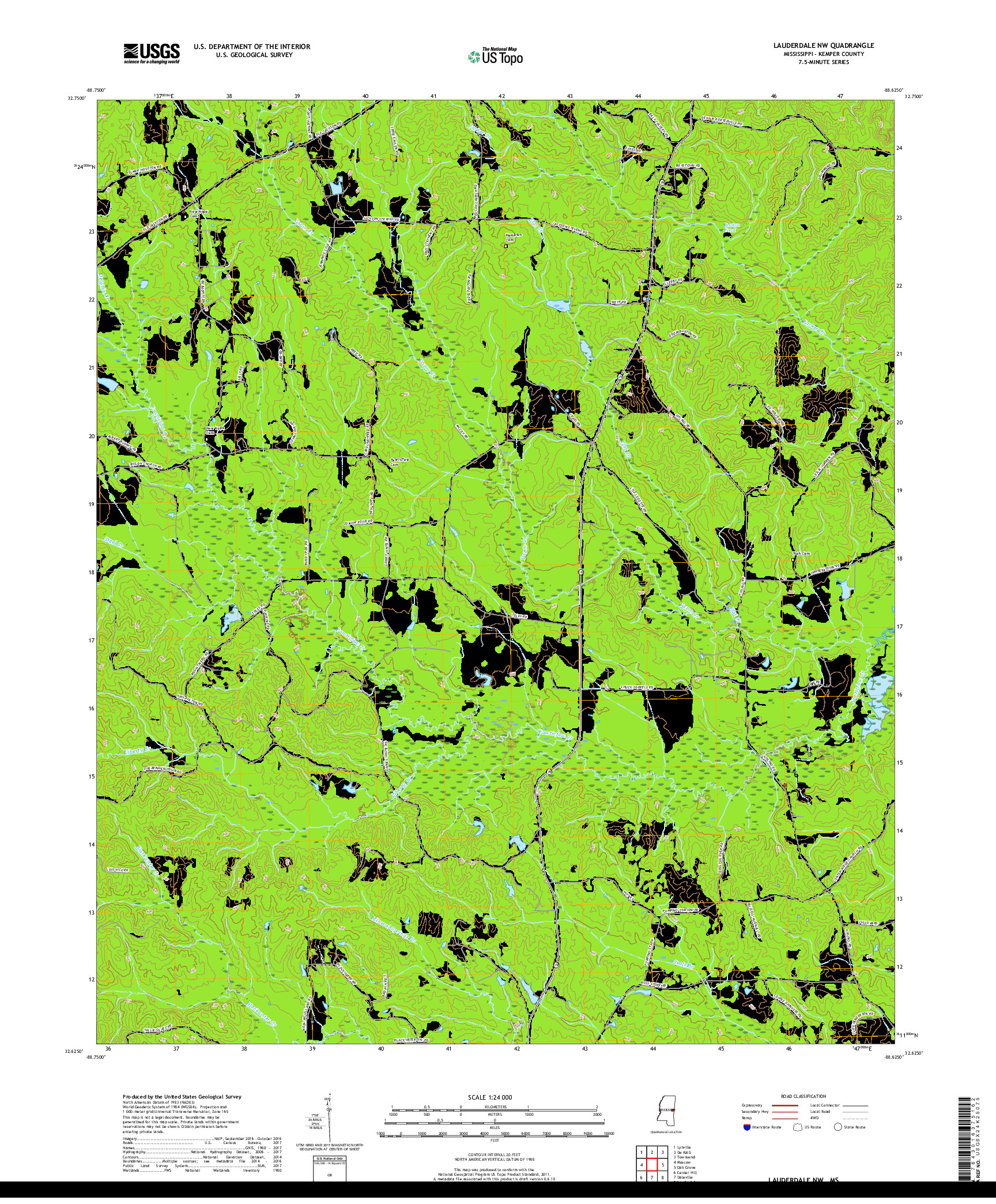 USGS US TOPO 7.5-MINUTE MAP FOR LAUDERDALE NW, MS 2018