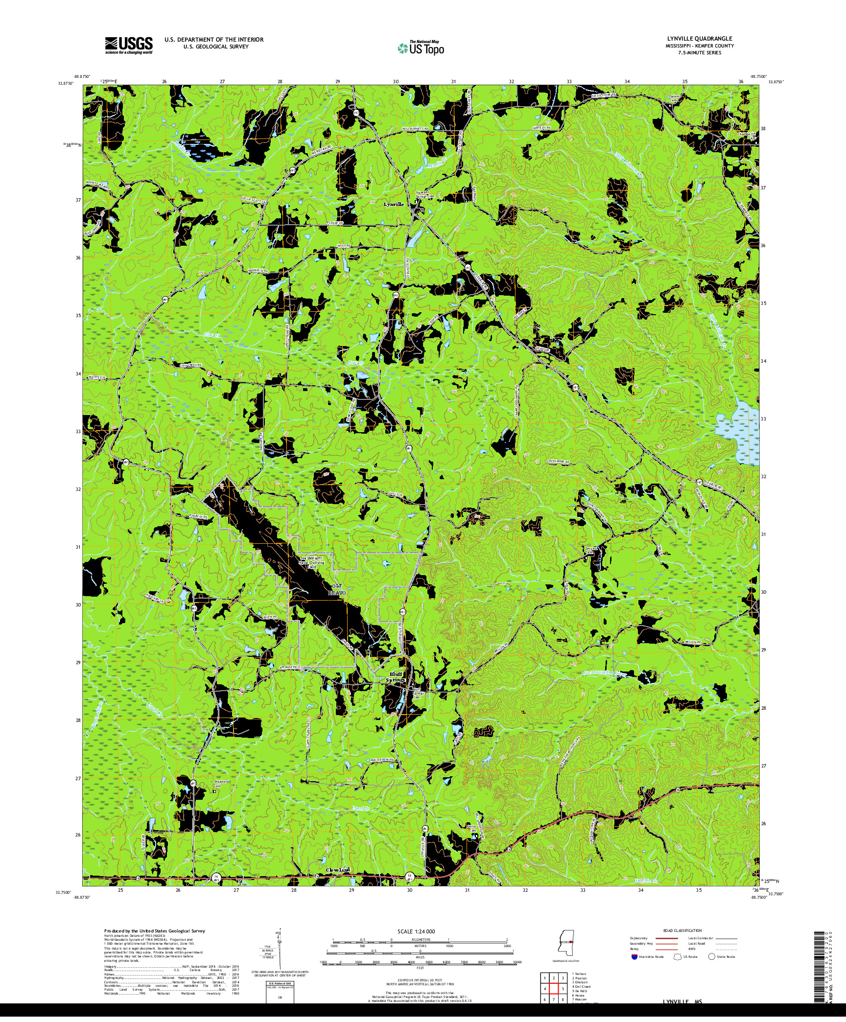 USGS US TOPO 7.5-MINUTE MAP FOR LYNVILLE, MS 2018