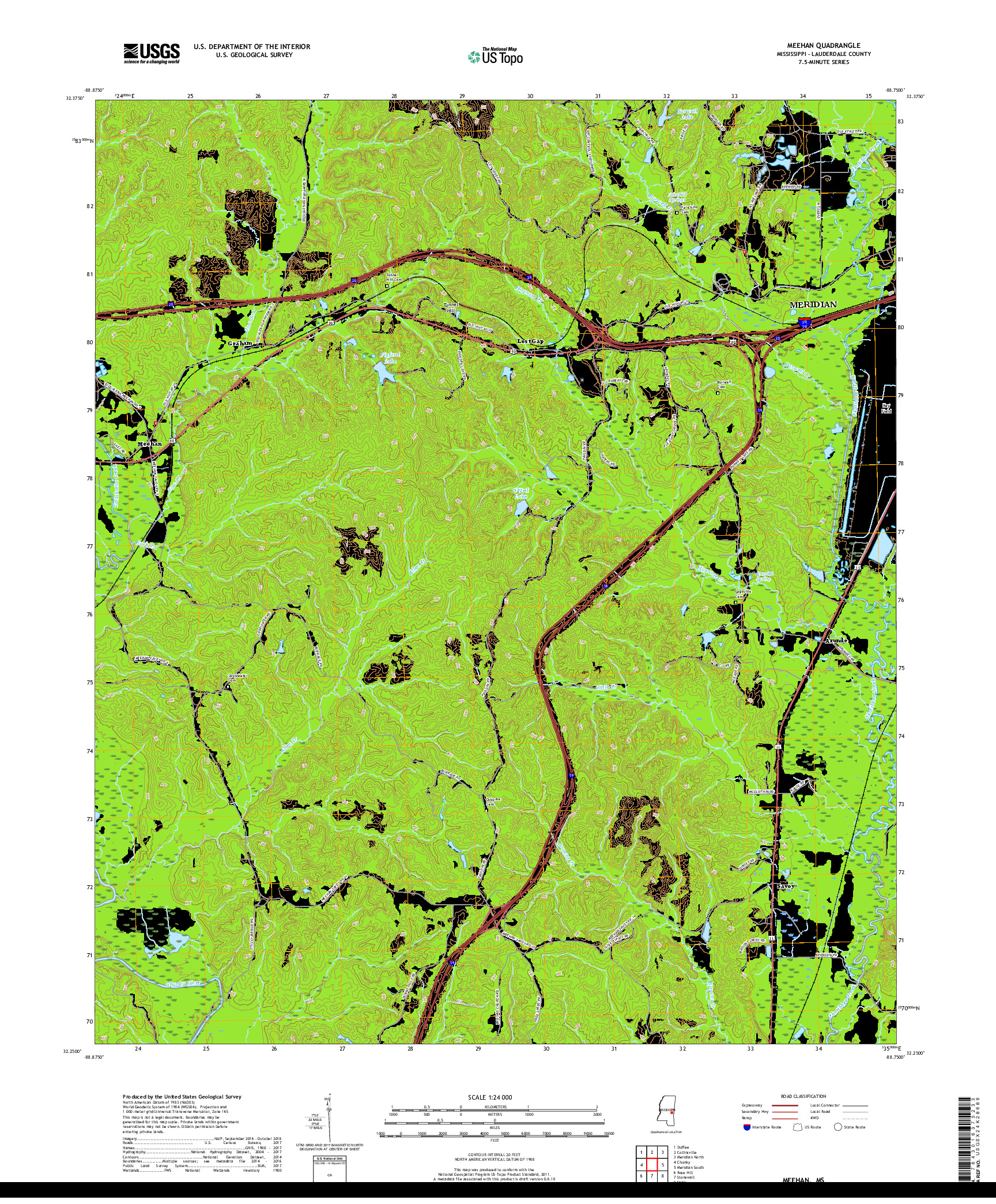 USGS US TOPO 7.5-MINUTE MAP FOR MEEHAN, MS 2018