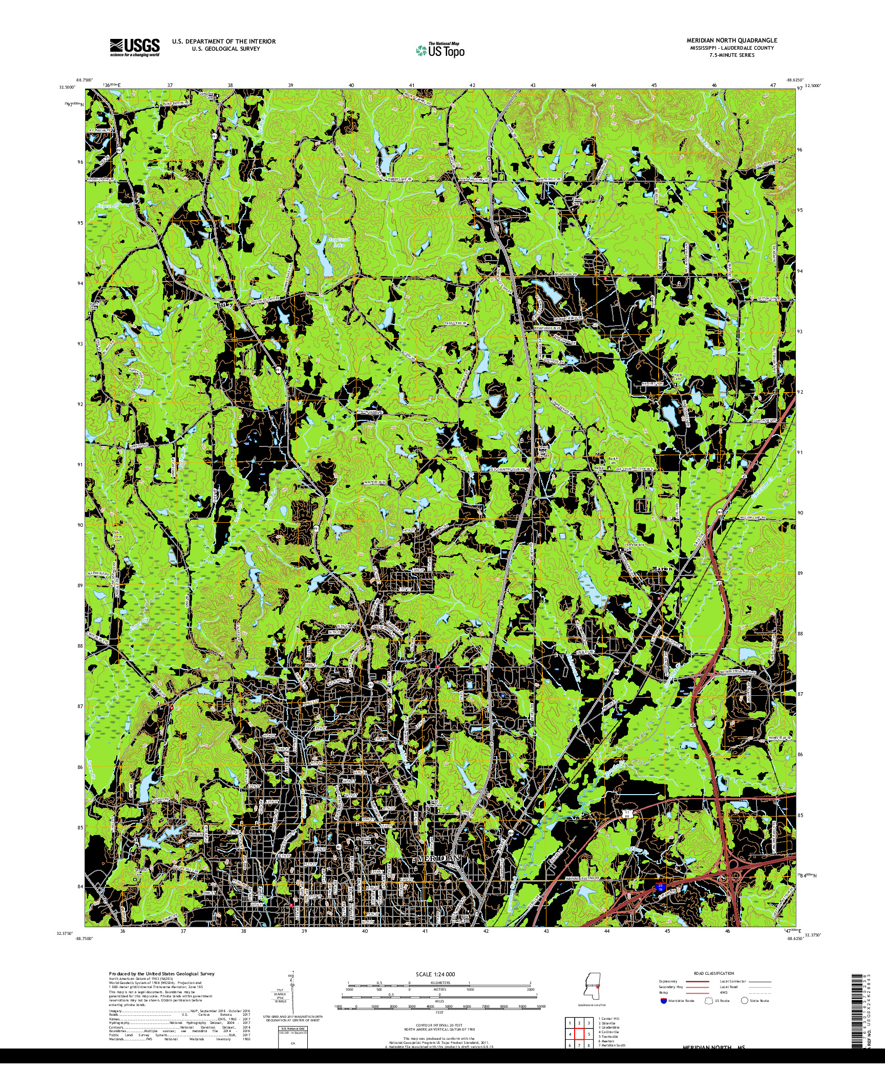 USGS US TOPO 7.5-MINUTE MAP FOR MERIDIAN NORTH, MS 2018