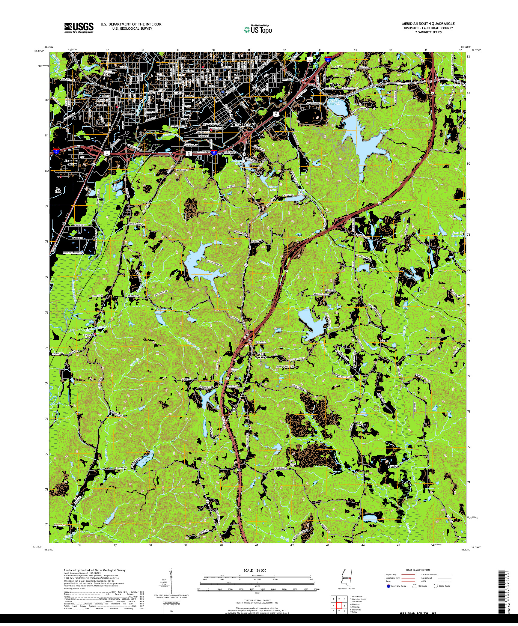 USGS US TOPO 7.5-MINUTE MAP FOR MERIDIAN SOUTH, MS 2018
