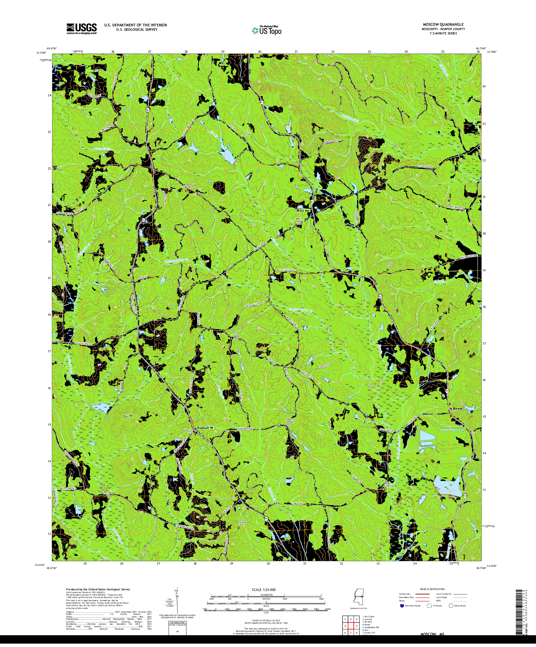 USGS US TOPO 7.5-MINUTE MAP FOR MOSCOW, MS 2018