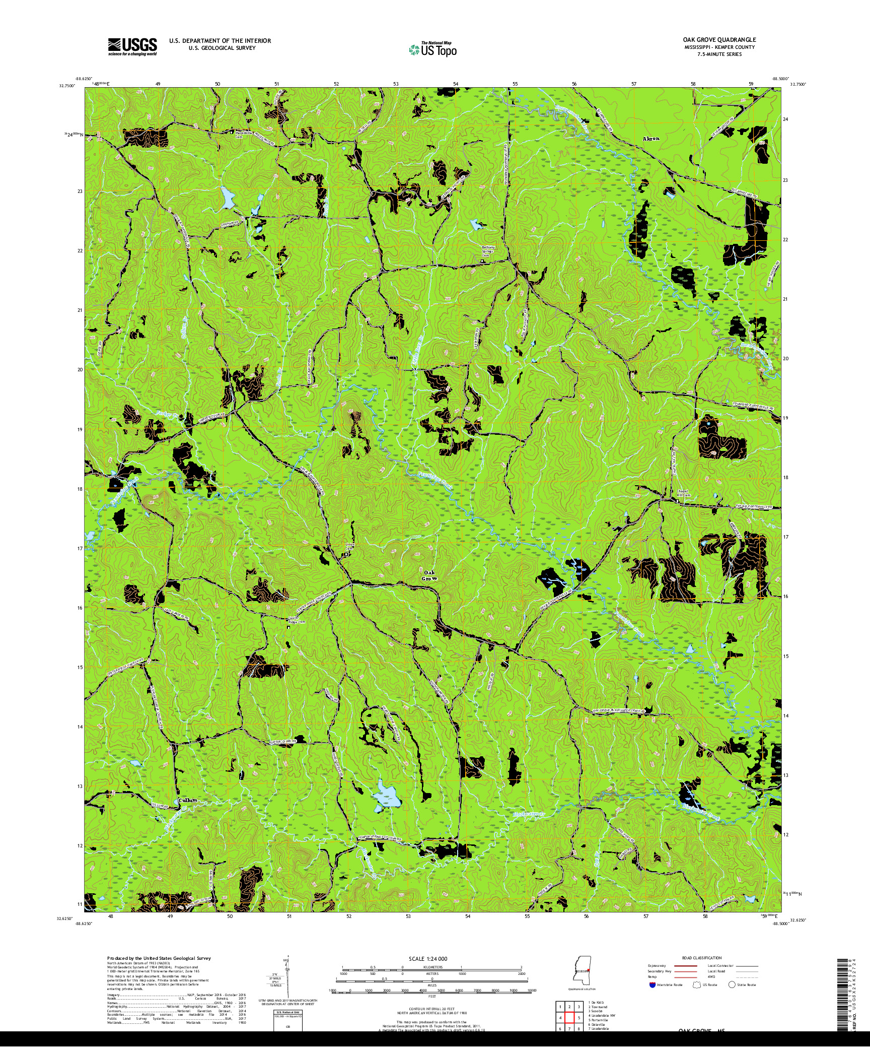 USGS US TOPO 7.5-MINUTE MAP FOR OAK GROVE, MS 2018