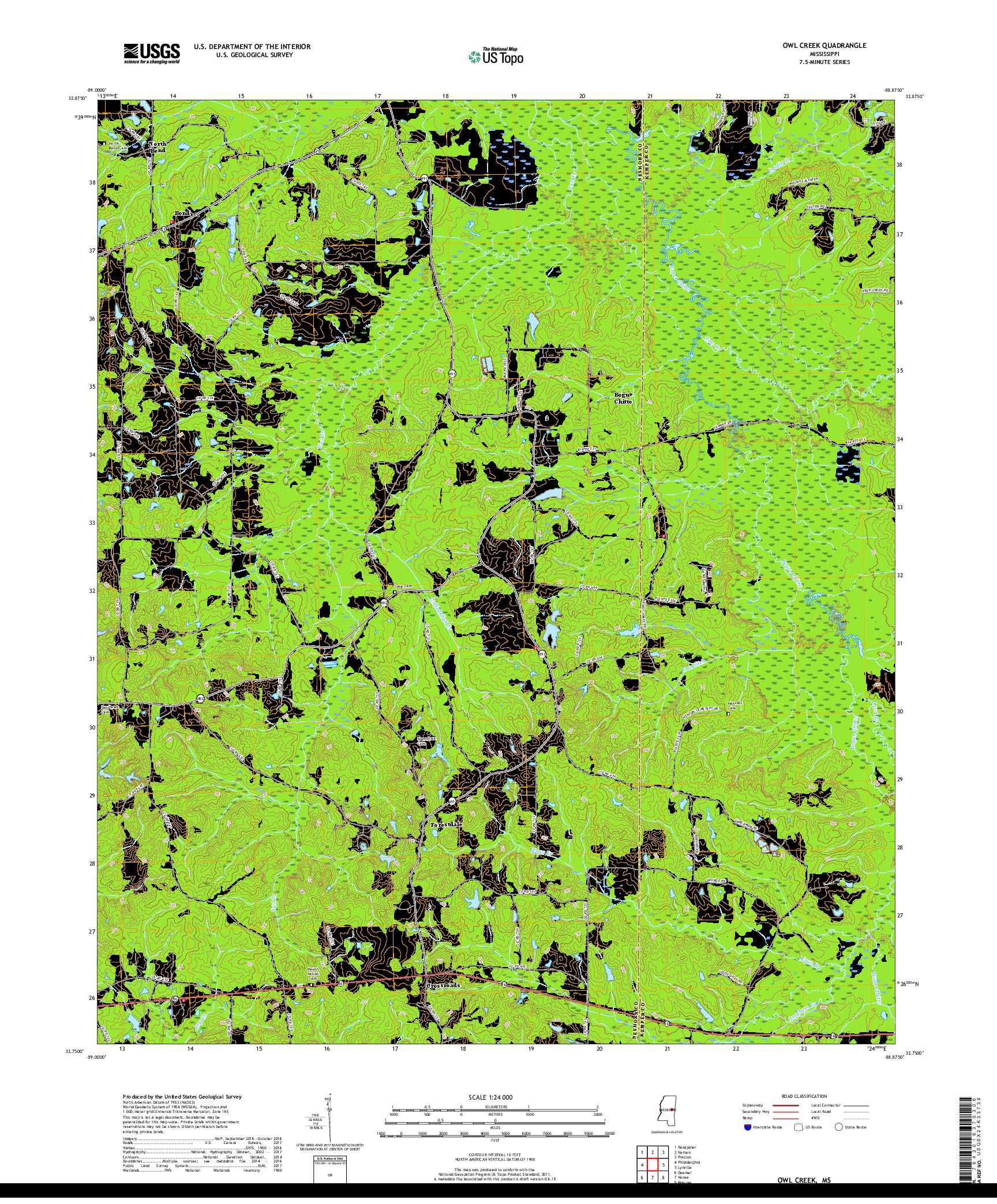 USGS US TOPO 7.5-MINUTE MAP FOR OWL CREEK, MS 2018