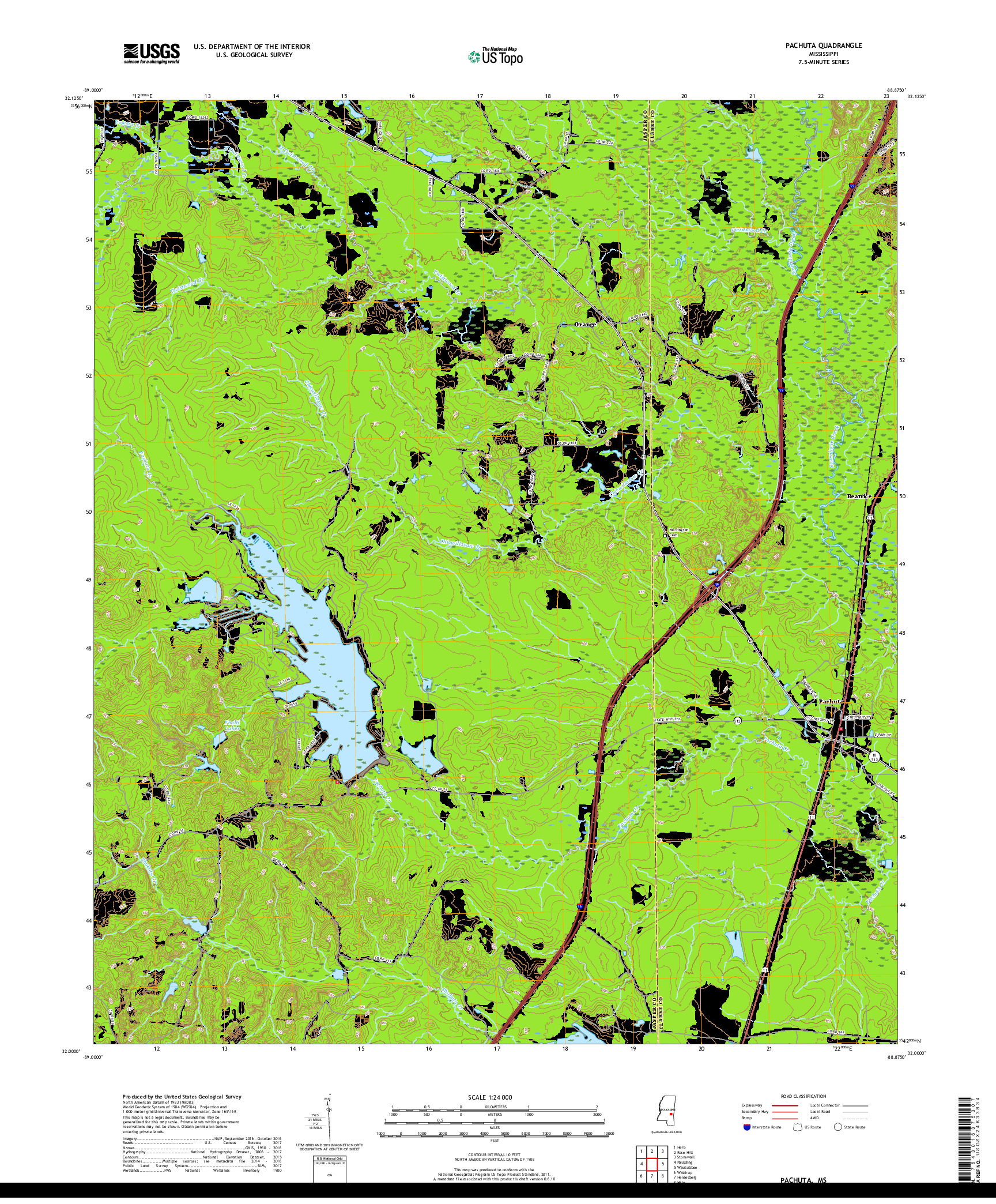 USGS US TOPO 7.5-MINUTE MAP FOR PACHUTA, MS 2018