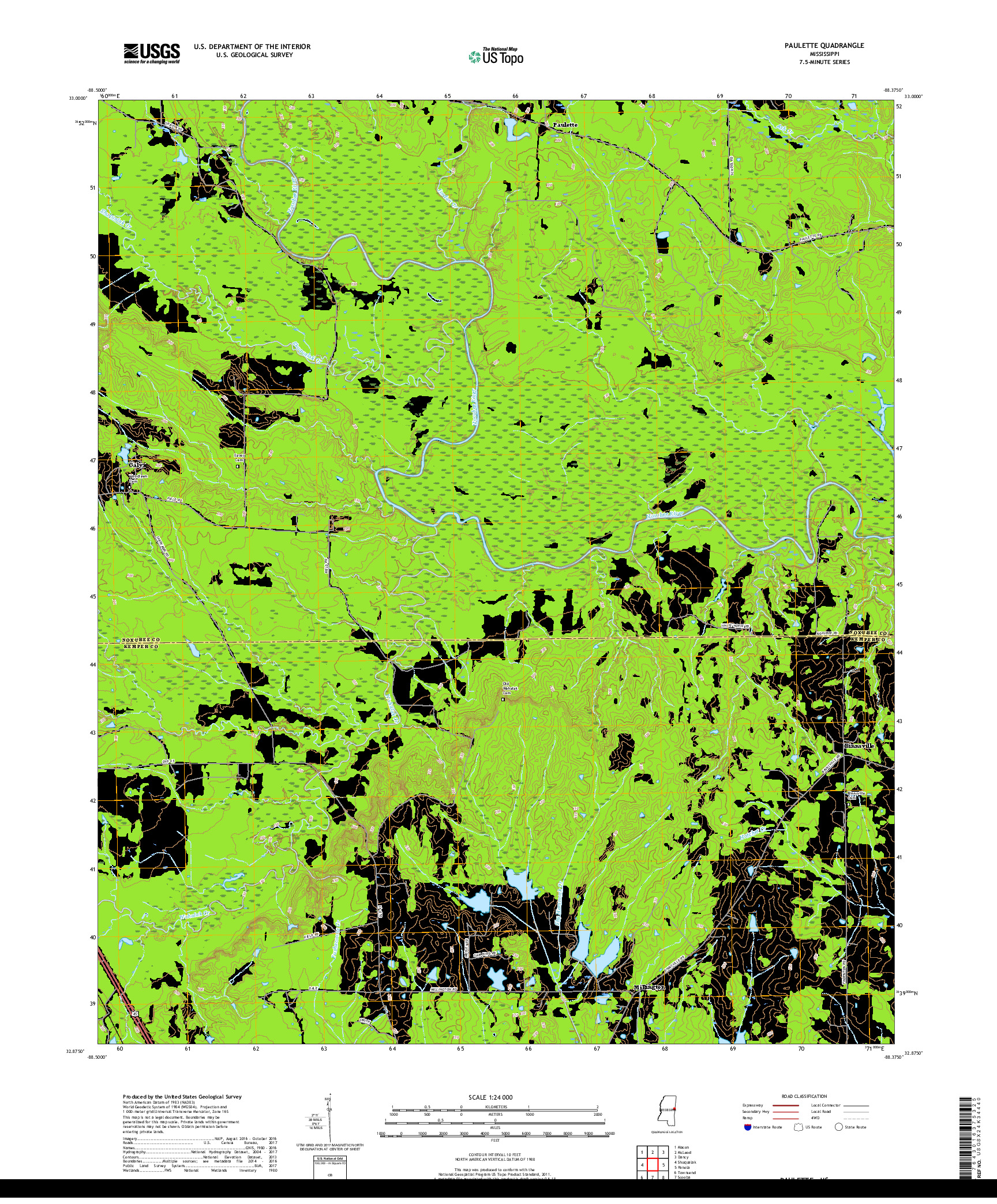 USGS US TOPO 7.5-MINUTE MAP FOR PAULETTE, MS 2018