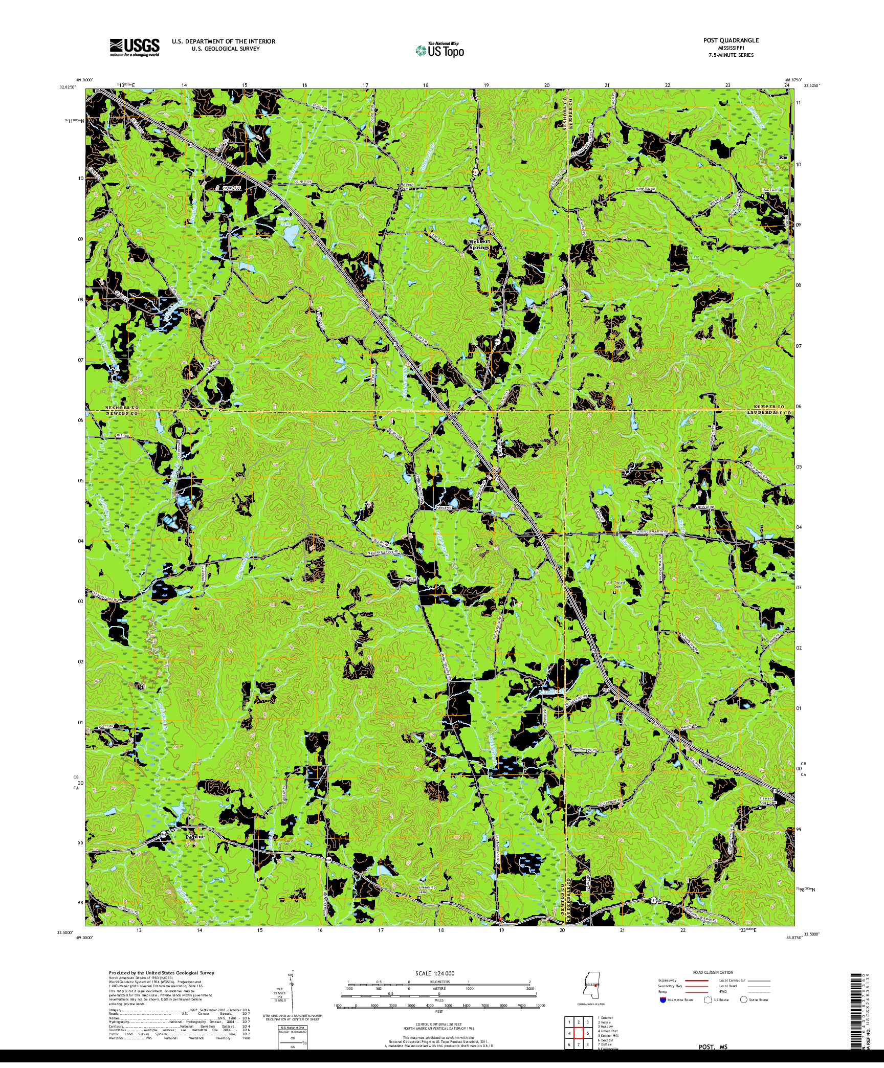 USGS US TOPO 7.5-MINUTE MAP FOR POST, MS 2018