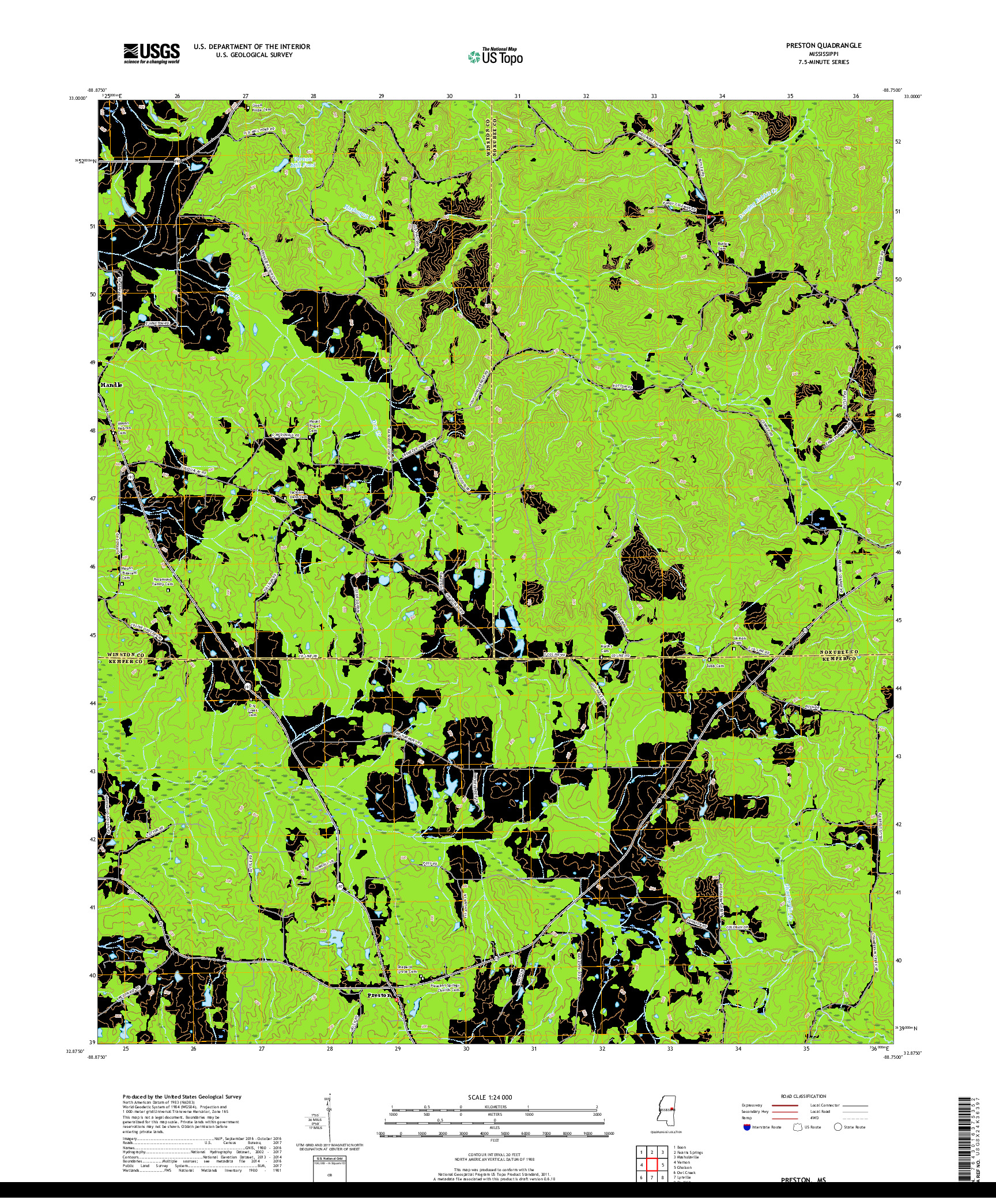 USGS US TOPO 7.5-MINUTE MAP FOR PRESTON, MS 2018