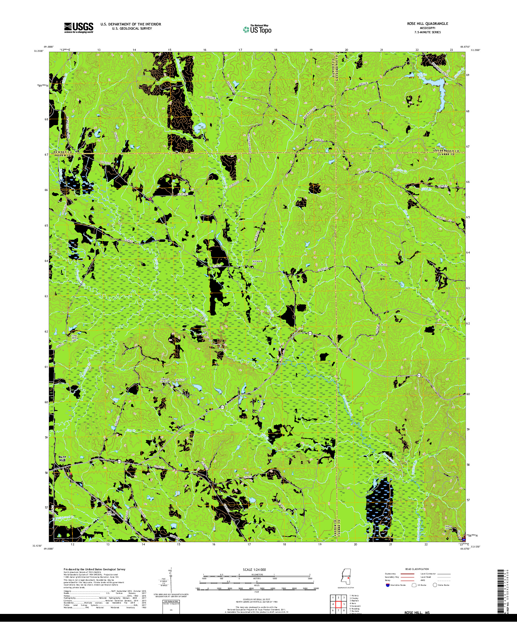 USGS US TOPO 7.5-MINUTE MAP FOR ROSE HILL, MS 2018