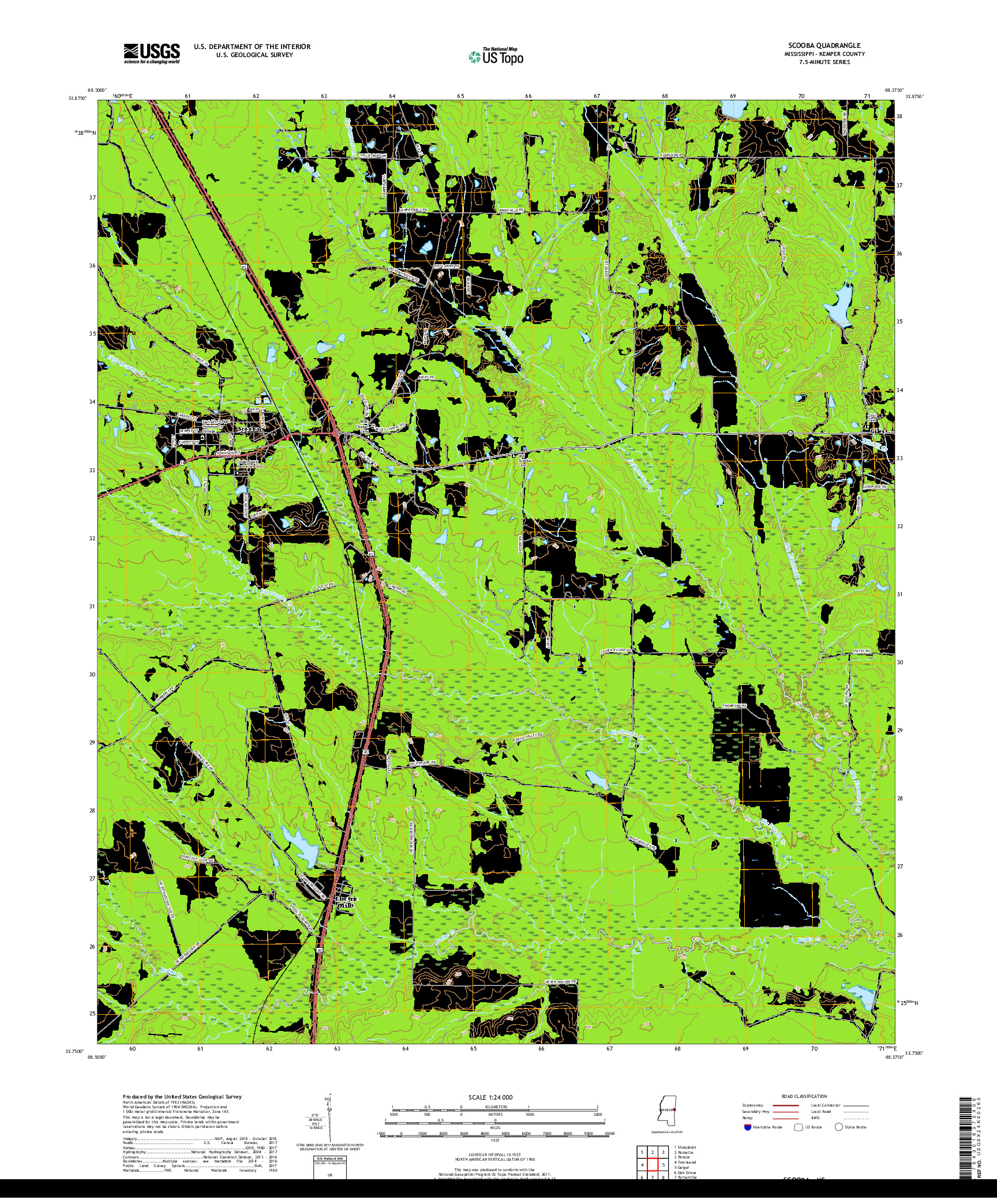 USGS US TOPO 7.5-MINUTE MAP FOR SCOOBA, MS 2018