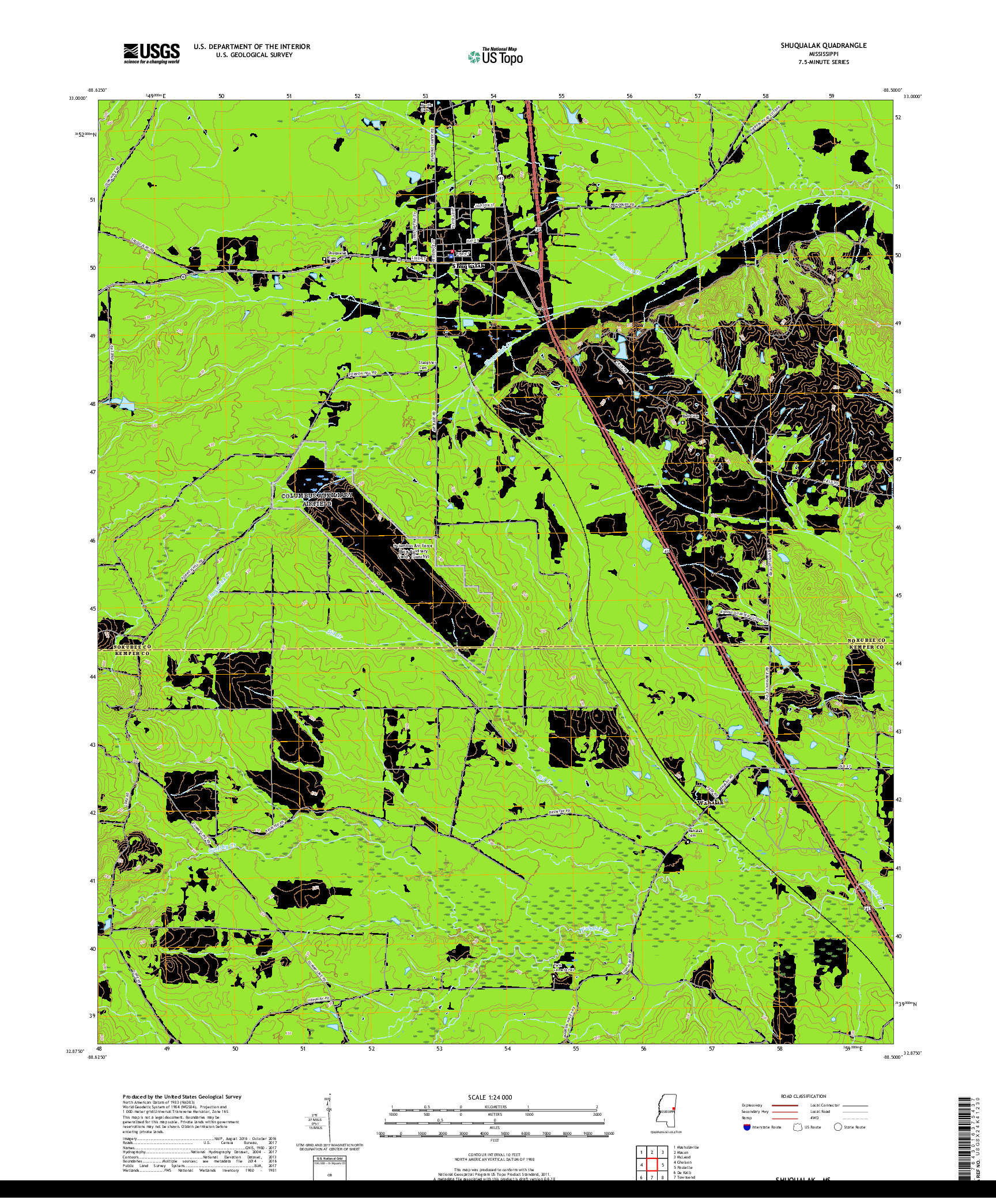 USGS US TOPO 7.5-MINUTE MAP FOR SHUQUALAK, MS 2018