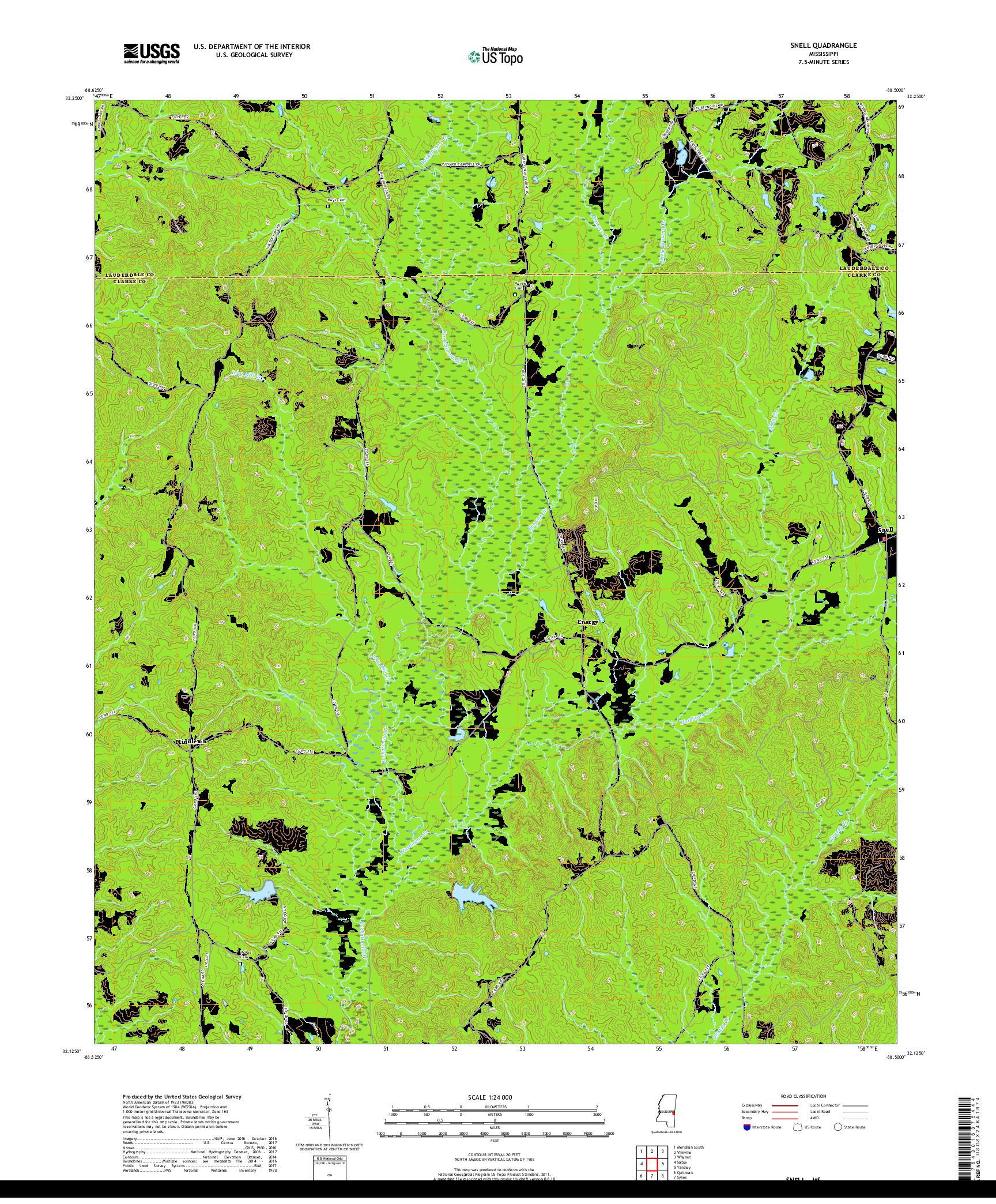 USGS US TOPO 7.5-MINUTE MAP FOR SNELL, MS 2018