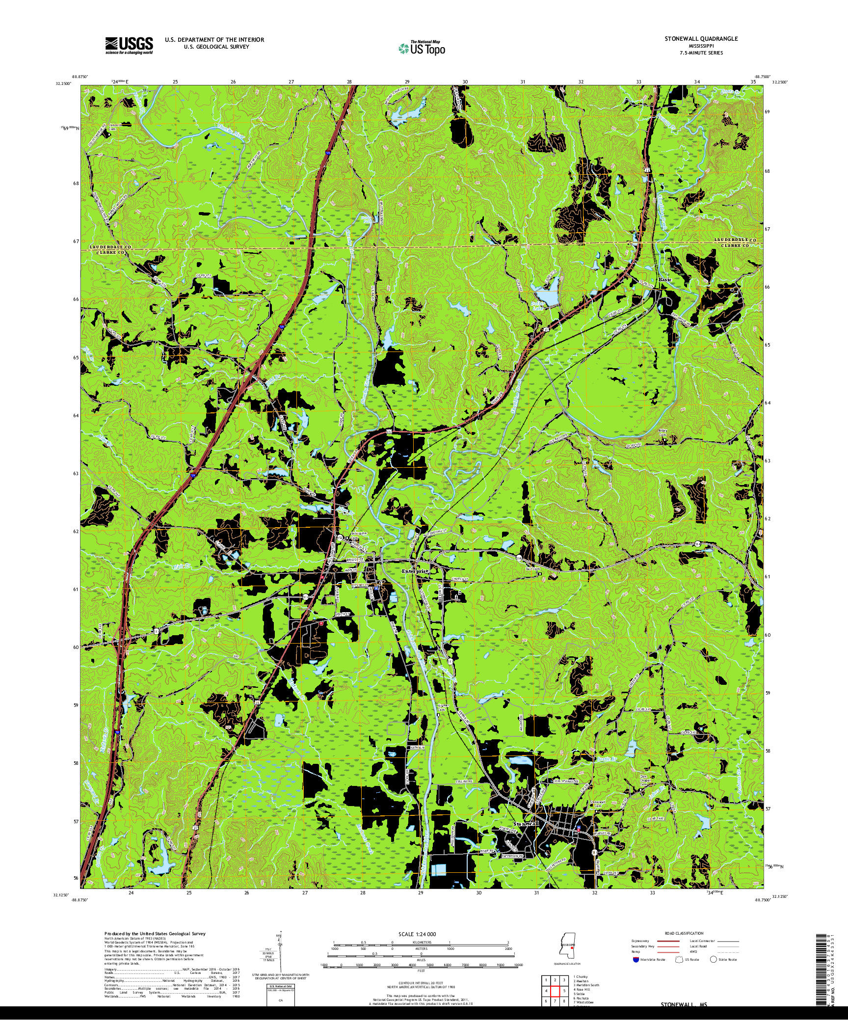 USGS US TOPO 7.5-MINUTE MAP FOR STONEWALL, MS 2018