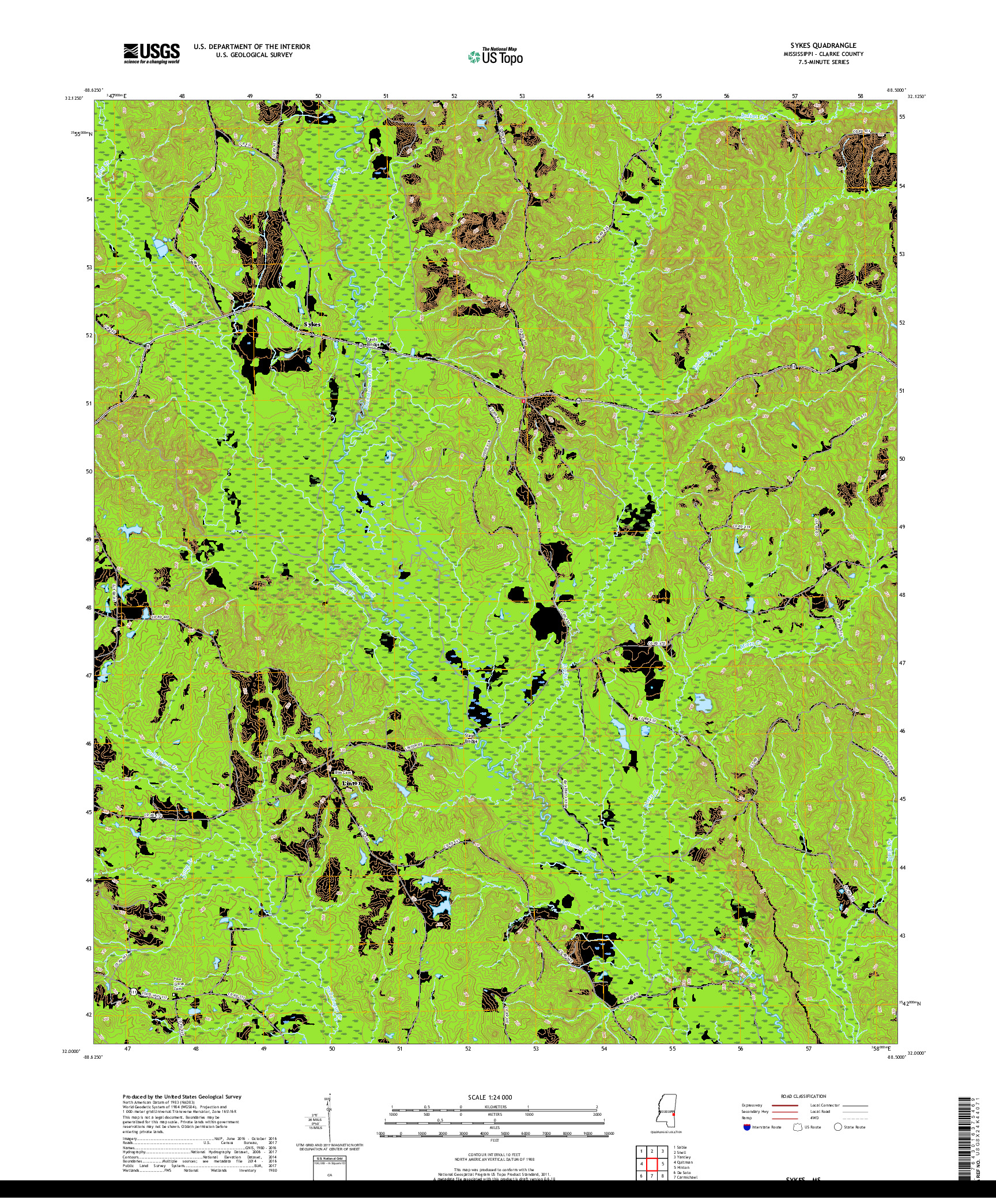 USGS US TOPO 7.5-MINUTE MAP FOR SYKES, MS 2018